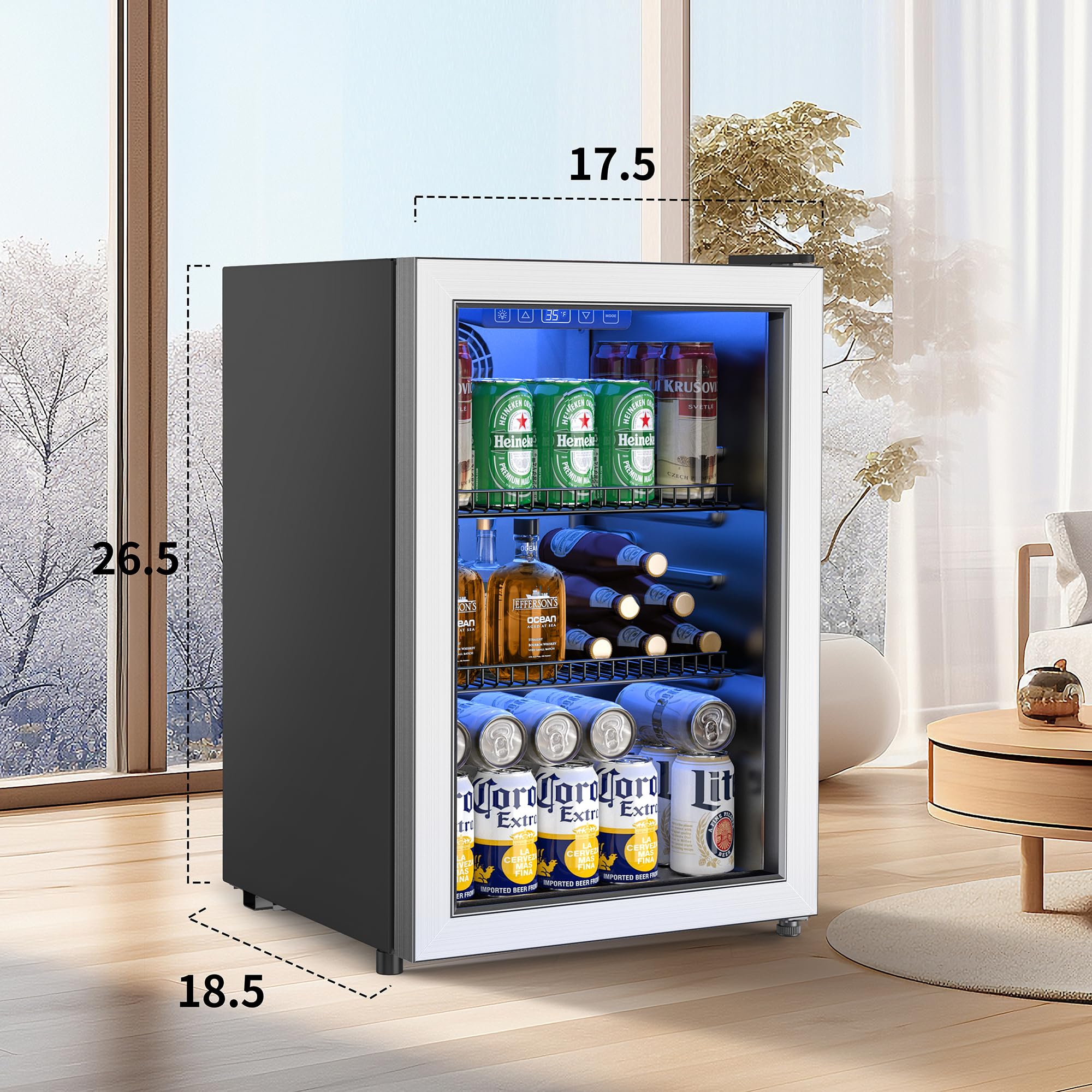 Tehanld 2.5 Cu.Ft Beverage Fridge, Mini Fridge With Glass Door, Beverage Cooler Refrigerator, Wine Drink Beer Cooler, Adjustable Shelves & Digital Temperature Display, 22 Bottle 96 Can on Fridge.com - View 6