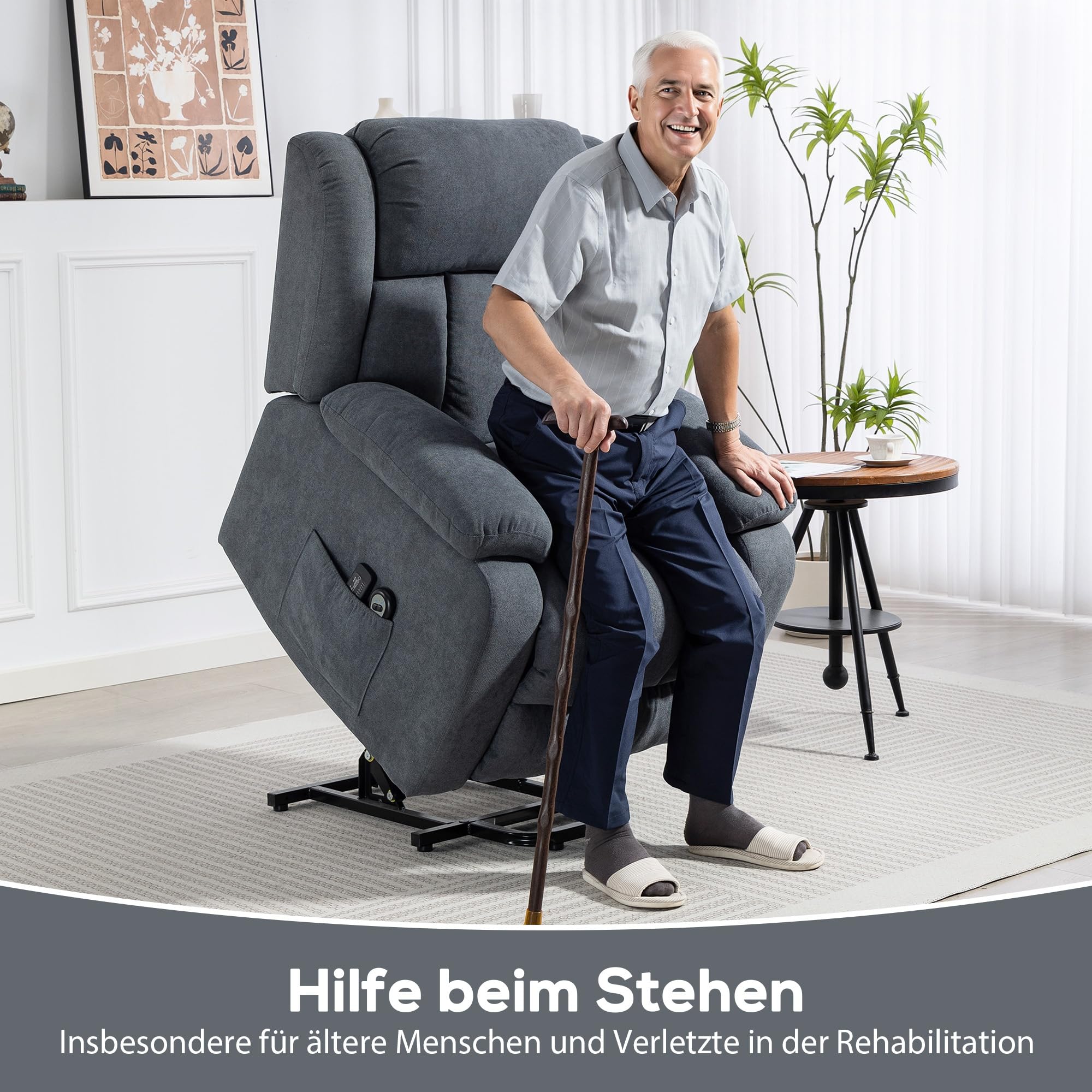 HOMCOM Fernsehsessel mit Aufstehhilfe Elektrisch Relaxsessel Dunkelgrau