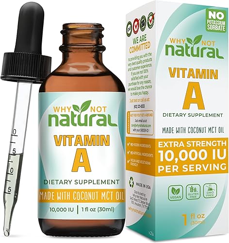 Vitamina A Drops 10000 UI – Palmitato de retinilo líquido con aceite MCT de coco, suplemento VIT micellizado vegano para el acné y los ojos de la