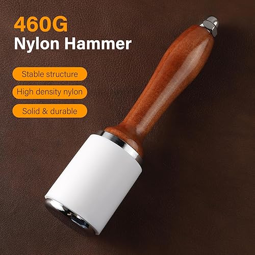 Miniatura 2 de WUTA Martillo de cuero para tallado de cuero, mazo de cuero profesional, martillo de cabeza de nailon para herramientas de bricolaje hechas a mano