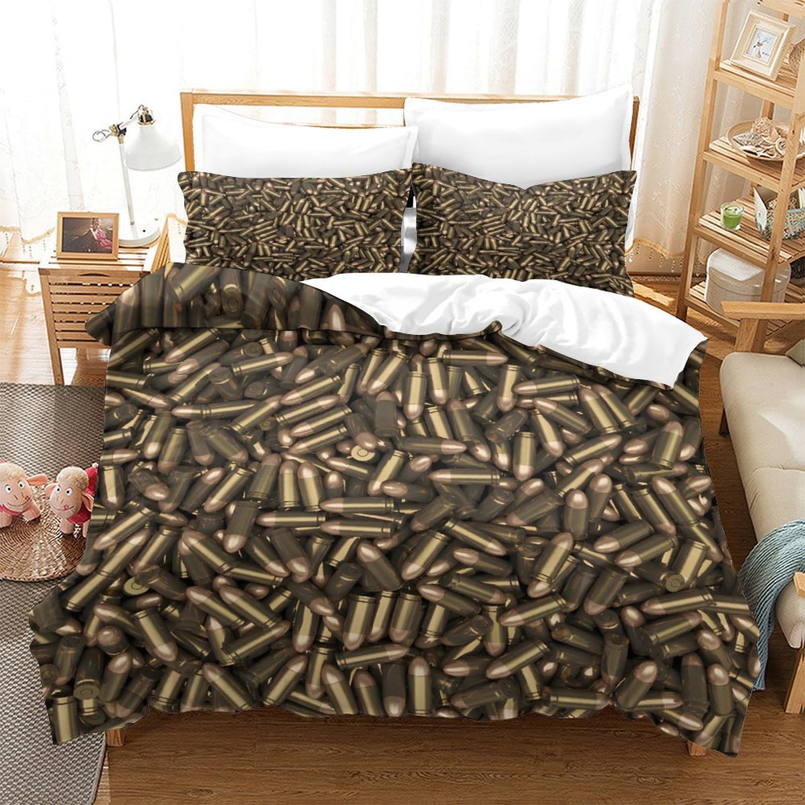 GDEKCIEAS Bullet Military Decoration Teens Bedding Set,3Pcs Duvet Cover And Comforter Cover with Zipper,Lightweight Quilt Cover for Adults Super King（260x220cm）