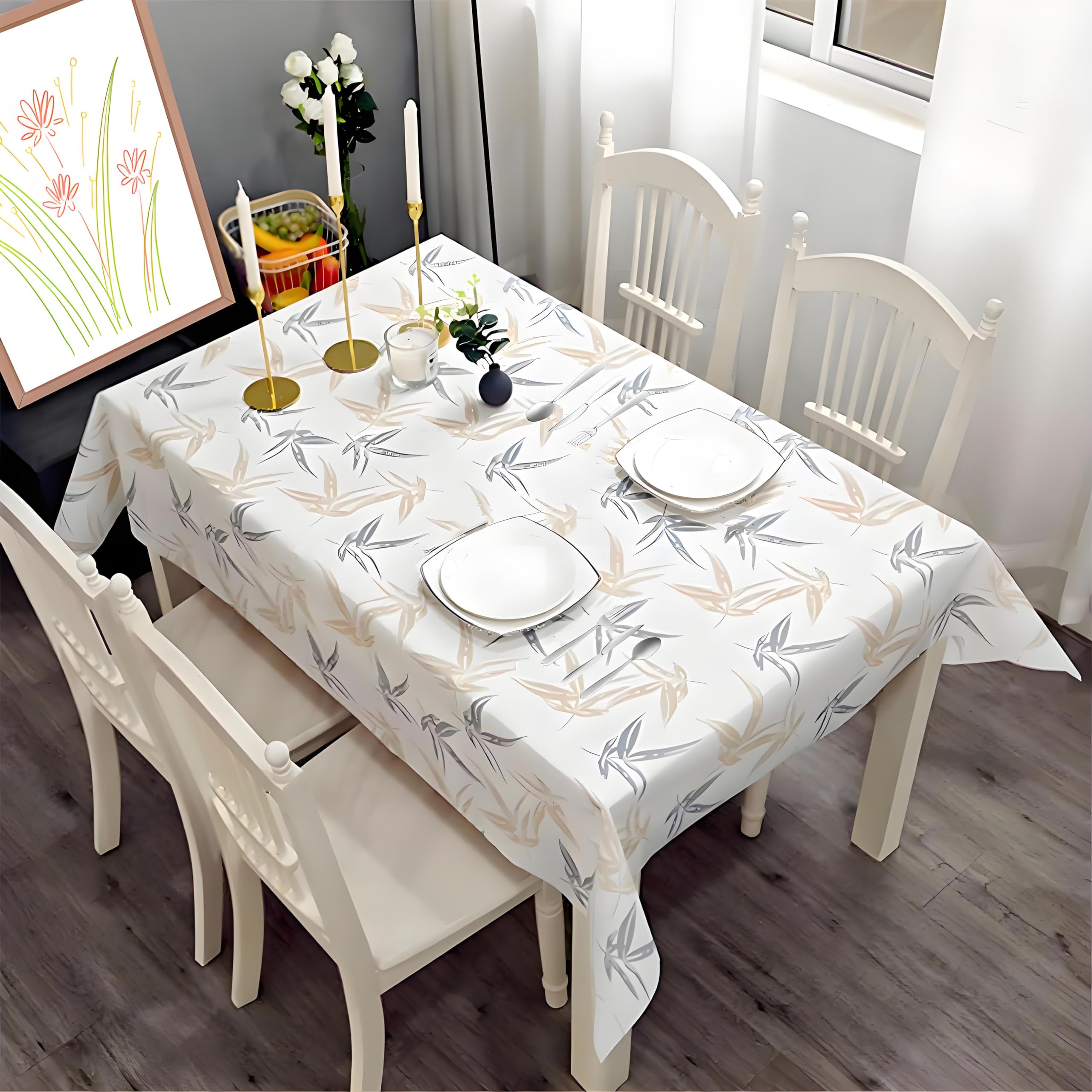 Plastic Tablecloth 137 * 180cm Waterproof MapleLeaf Table Cloth Wipeable Rectangular, Summer Cover Wipe Clean Oil Cloth Outdoor Indoor Tablecloth for Party, Picnic
