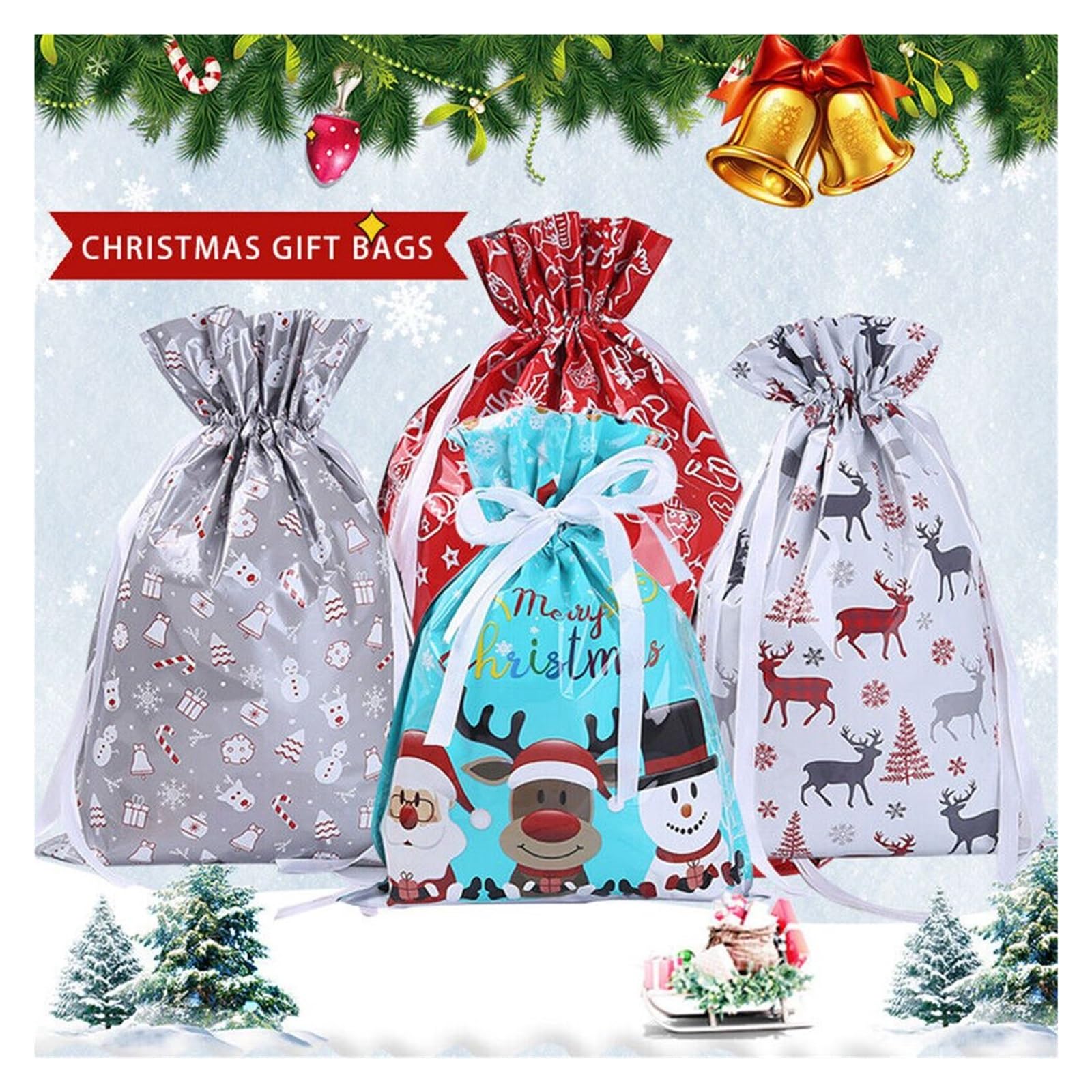 5 sacchetti natalizi grandi, riutilizzabili, con coulisse, ideali per regali e feste (stile S)
