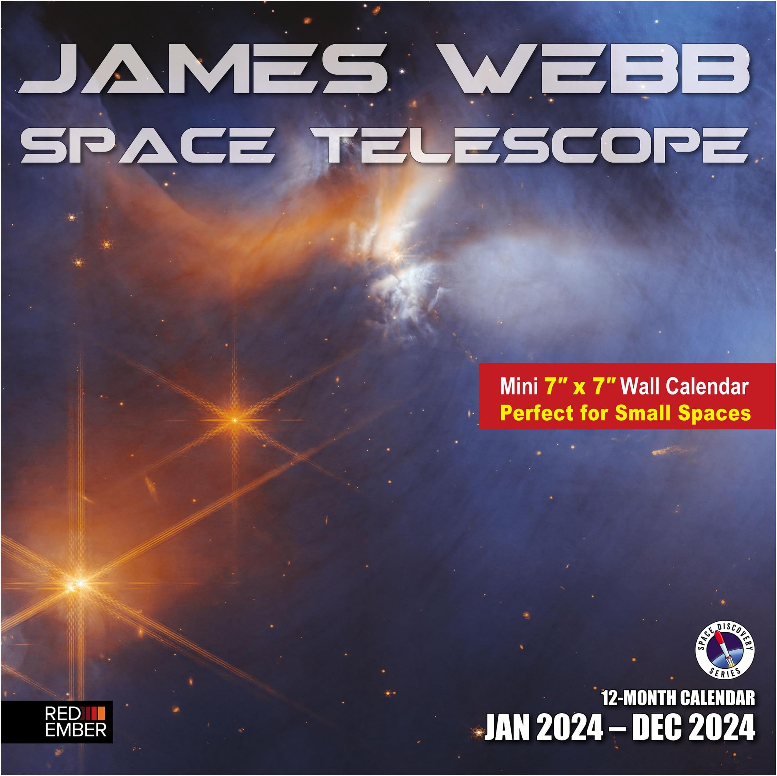 Small Spaces Mini Wall Calendar - James Webb Space Telescope 2024 Hangable Monthly by Red Ember | Only 7" x 14" Open | Thick & Sturdy Paper | Giftable | Outer Space NASA | A Bold View of the Universe