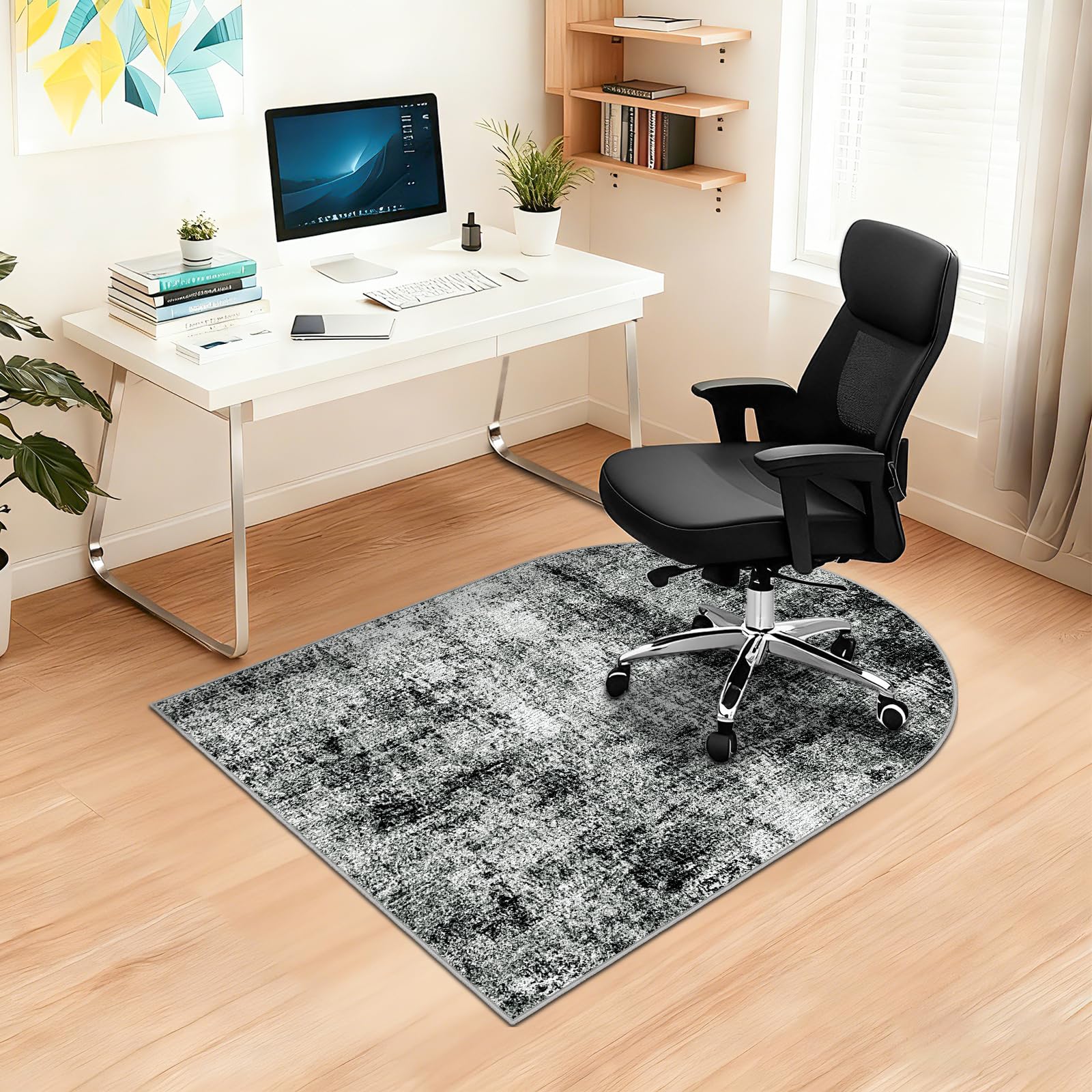Capslpad Office Chair Mats for Hardwood Floor 90x120cm Non Slip Modern Abstract Home Multi Purpose Chair Mat Low Pile Floor Protectors Computer Chair Carpet Mat for Tile Laminate Rolling Chair, Black — image 1