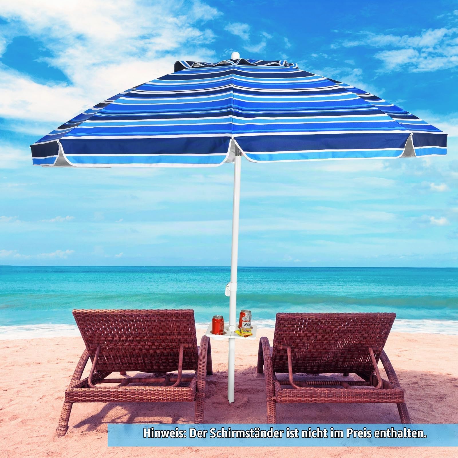 KOMFOTTEU Sonnenschirm 200 cm, Strandschirm mit Becherhalter & Tragetasche, beidseitig um 30° knickbar, Balkonschirm mit Sonnenschutz klappbar, Gartenschirm für Pool, Strand, Terrasse