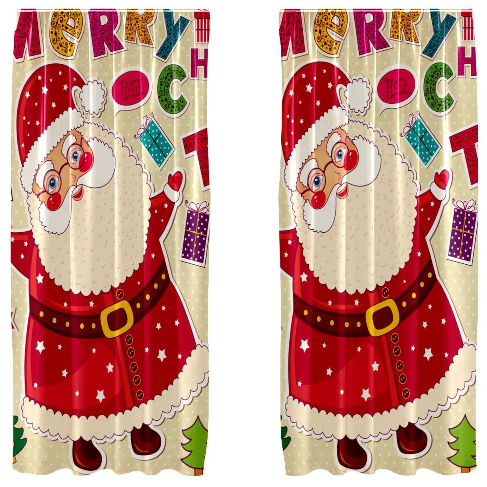 Rideau de fenêtre Père Noël 140x213 cm léger lot de 2