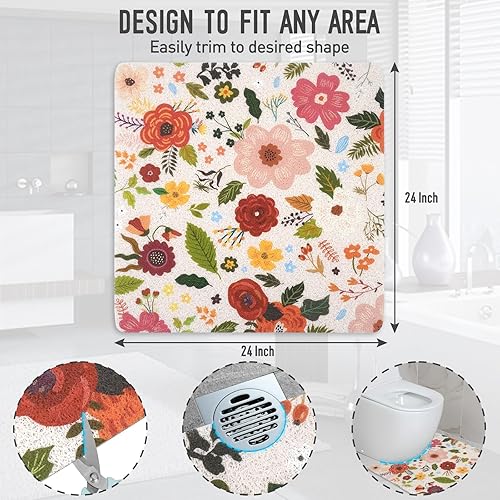 Miniatura 39 de Tapete de ducha cuadrado, 24 x 24 pulgadas, antideslizante, bohemio, tapete de ducha de cloruro de polivinilo de secado rápido para ducha, bañera