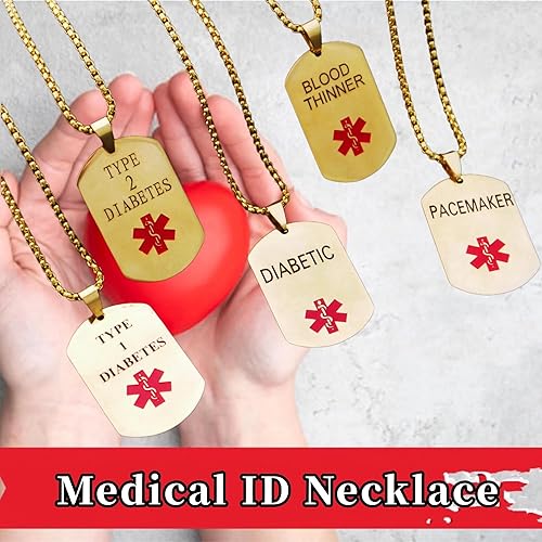 Miniatura 3 de RENYILIN 3 unidades de identificación de alerta médica para mujeres y hombres  acero inoxidable impermeable  acero negro dorado tres colores  Collar