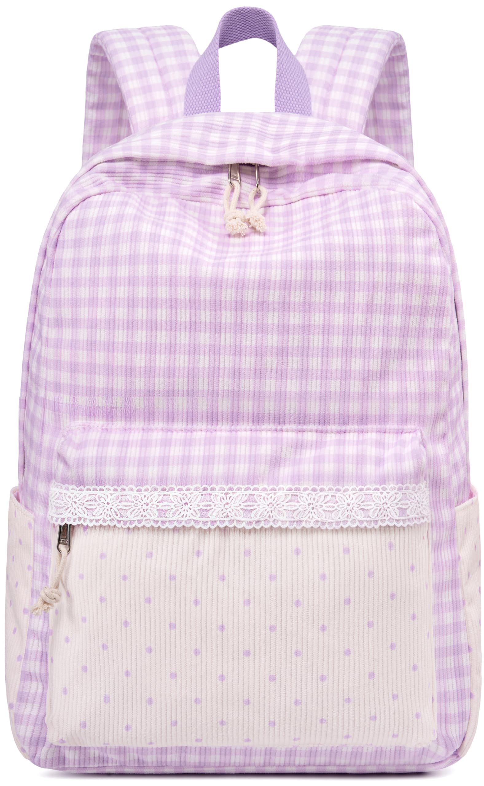 LEDAOU School Backpack for Girls, 15.6 Inch Laptop Backpack, Girls Bookbag Casual Daypack for Middle High School and College (Purple checkered polka dots)