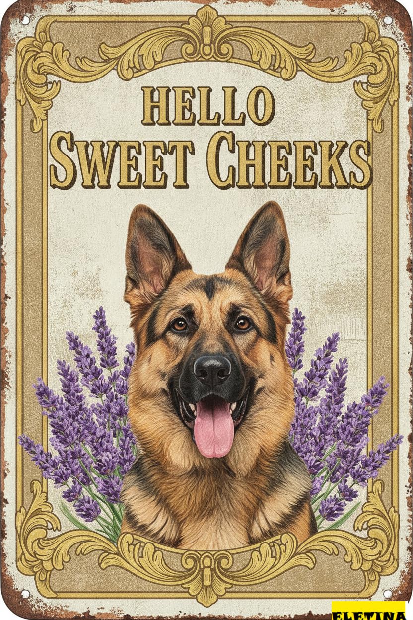 Personalized Sign for Man Cave Ger Shepherd Tin 12x8 In Vintage Dog Metal Hello Sweet Cheeks Funny Tin Retro Metal Home Farm Toilet Restroom Washroom Wall Decor Gift(2801) Private Property Decorative