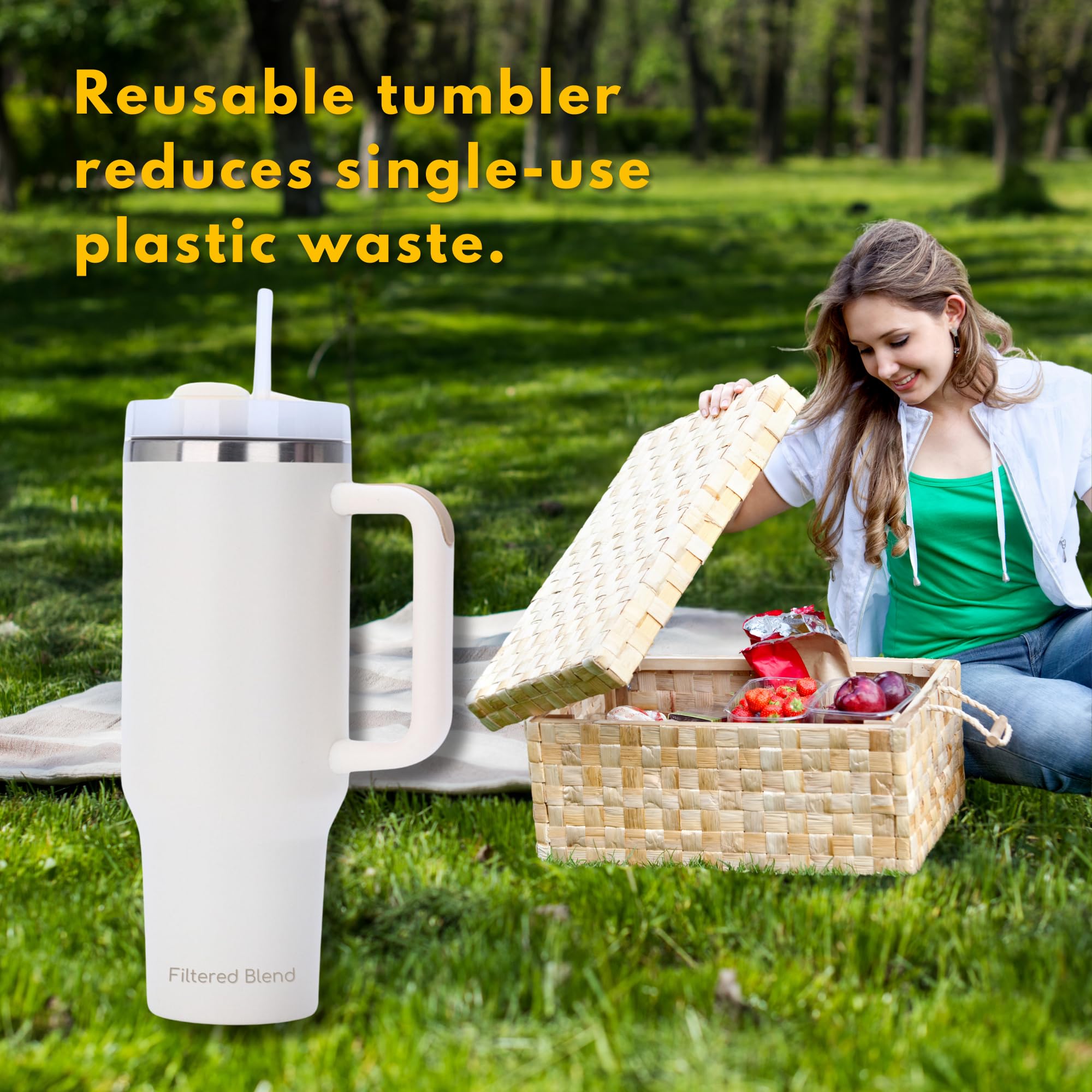 40oz Insulated Tumbler with Handle (Sand Dune) thumbnail 2