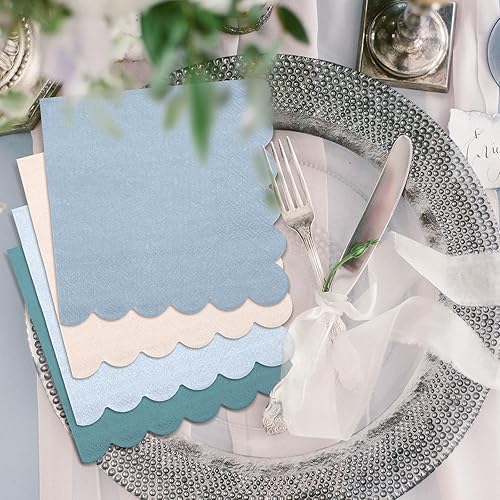 Miniatura 21 de Zhanmai Paquete de 100 servilletas de cóctel de 5 x 5 pulgadas, servilletas festoneadas de papel de color degradado con bordes festoneados, almuerzo