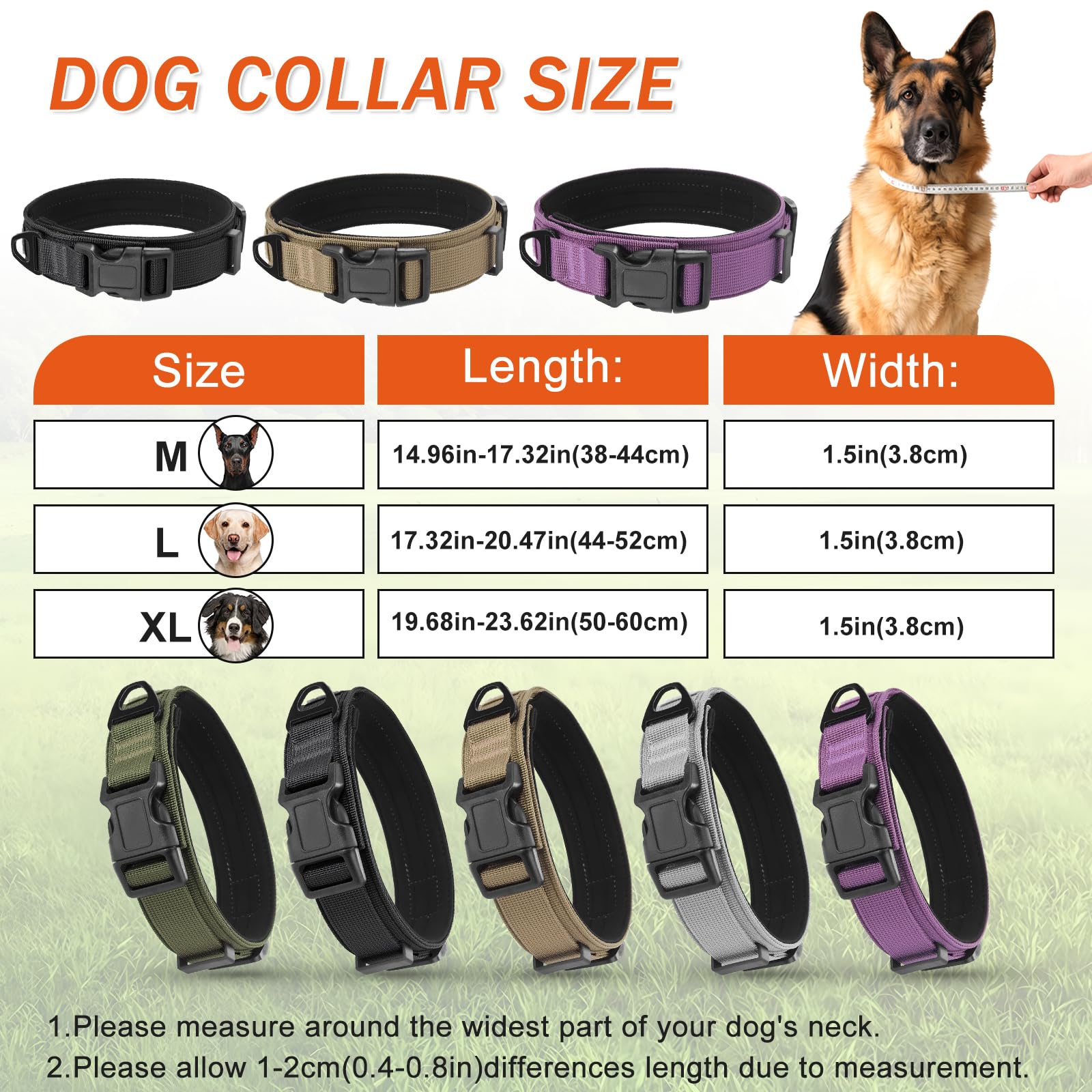 Ledeak Tactical Dog Collar, Nylon Adjustable Durable Pet Collars with Safety Buckle, Padded Breathable Soft Dog Collars - Image 3