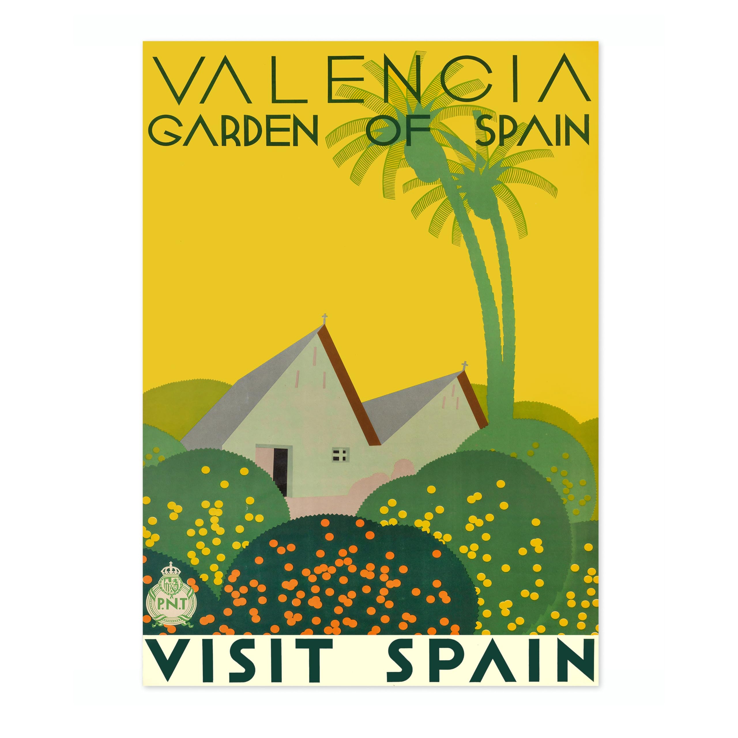 Valencia Garden Of Spain Vintage Spanish Travel Poster, Retro Spain Tourism Print, Decoration Wall Art Seville Landmark Bedroom Decor, 50x70cm (Print Only) - 50x70cm