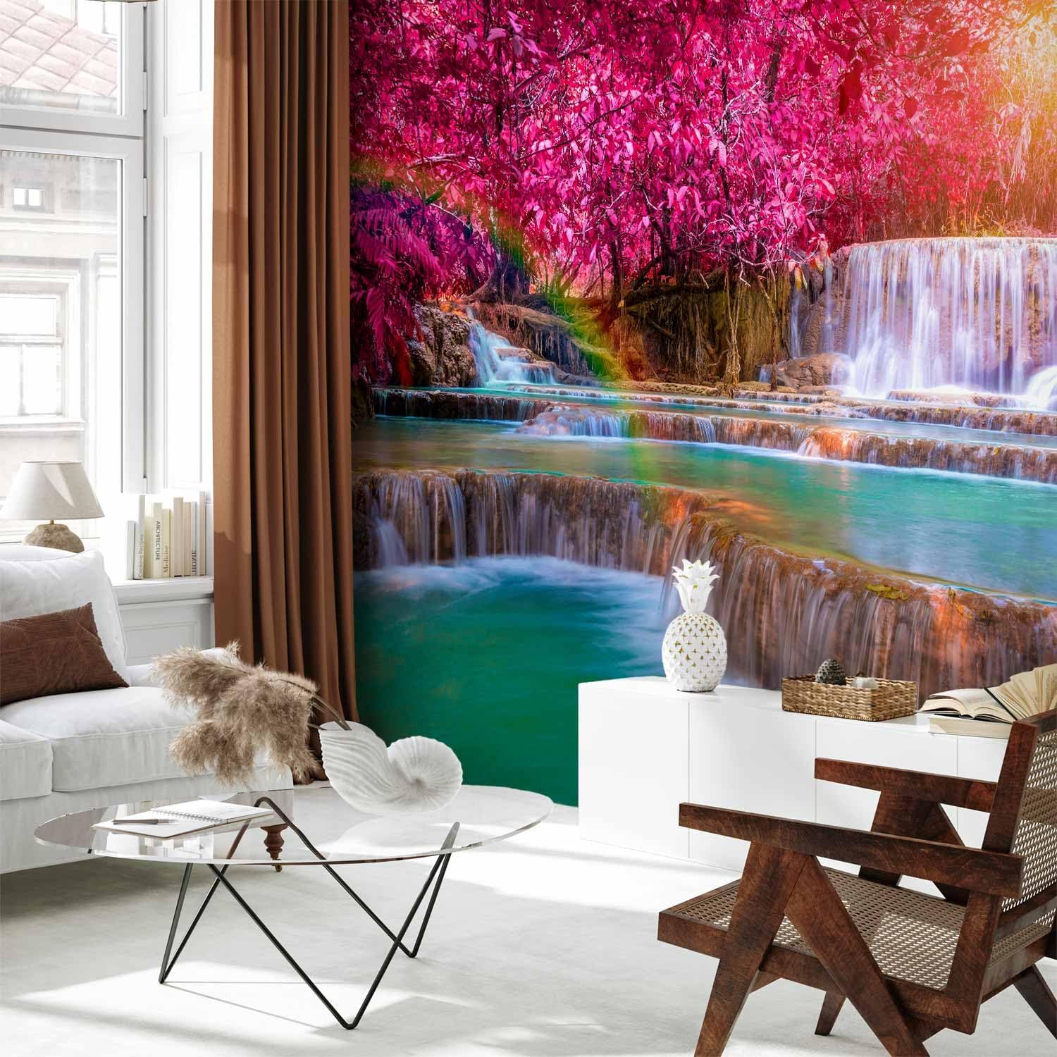 artgeist Wall Mural Waterfall 154x110 in - Peel and Stick Self-Adhesive Wallpaper Removable Large Sticker Foil Wall Decor Print Picture Image Design Landscape Nature Forest c-B-0128-a-a