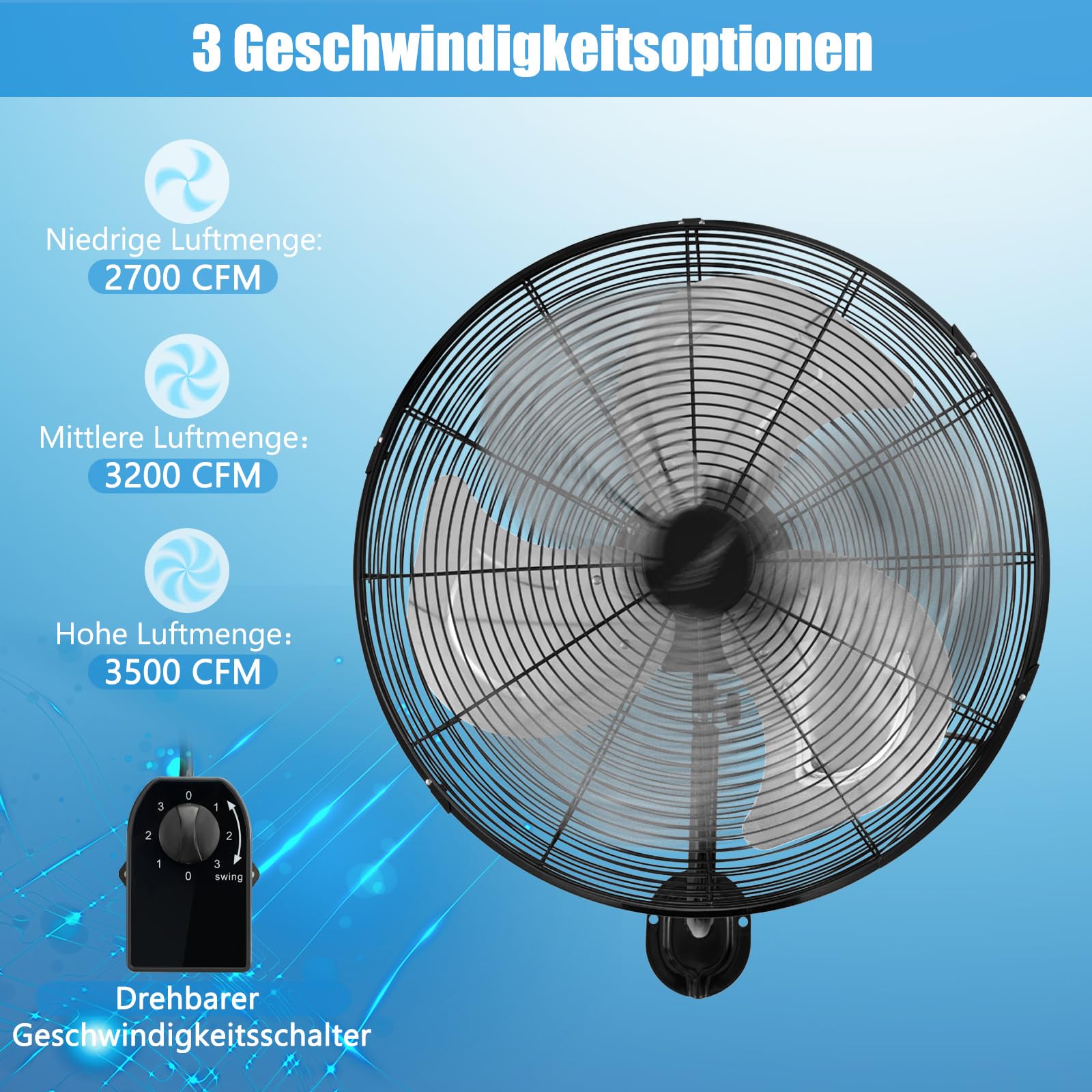 GOPLUS 51cm oszillierender Metallventilator, 3 Geschwindigkeiten, 85° Oszillation, 30° Neigung, für Werkstatt Lager Fabrik, Schwarz