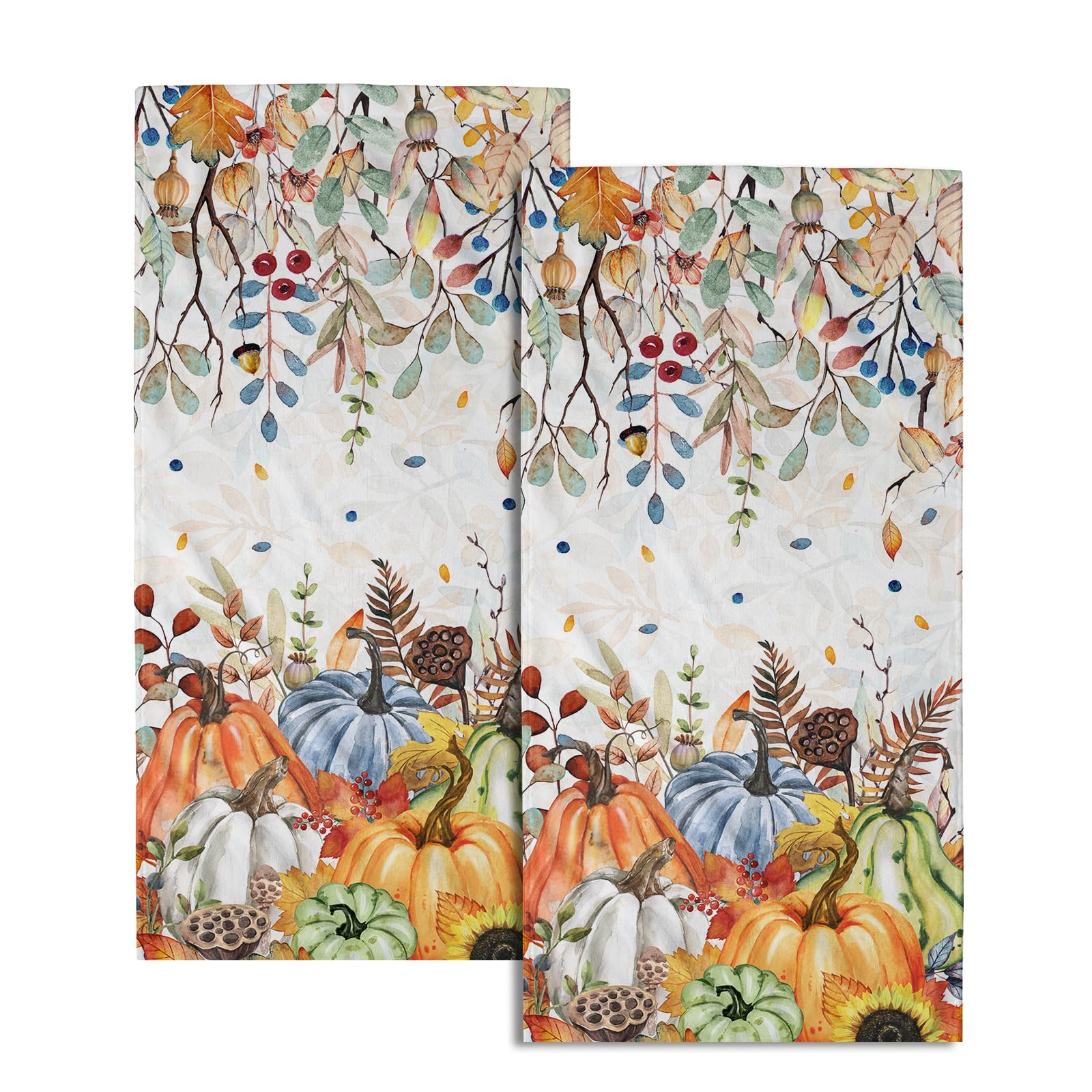 Giwawa Autumn Pumpkin Hand Towels Maple Leaves Bath Fingertip Towel Set of 2 Thanksgiving Soft Absorbent Dish Wash Cloth Kitchen Home Hotel Decor