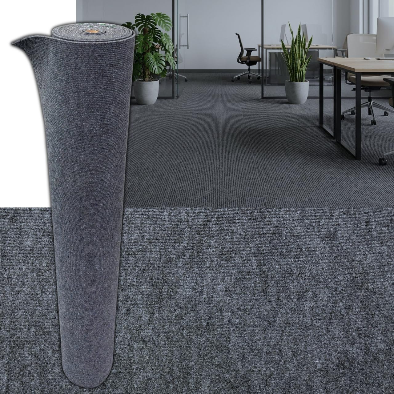 Selbstklebender Teppichboden 6 m² – 120×500 cm Teppich Rolle, 5 mm stark, geruchslos, schnell verlegbar, Bodenbelag für Wohnzimmer, Büro, Kinderzimmer (Dunkelgrau SXP-TWDT-002, 6m²)