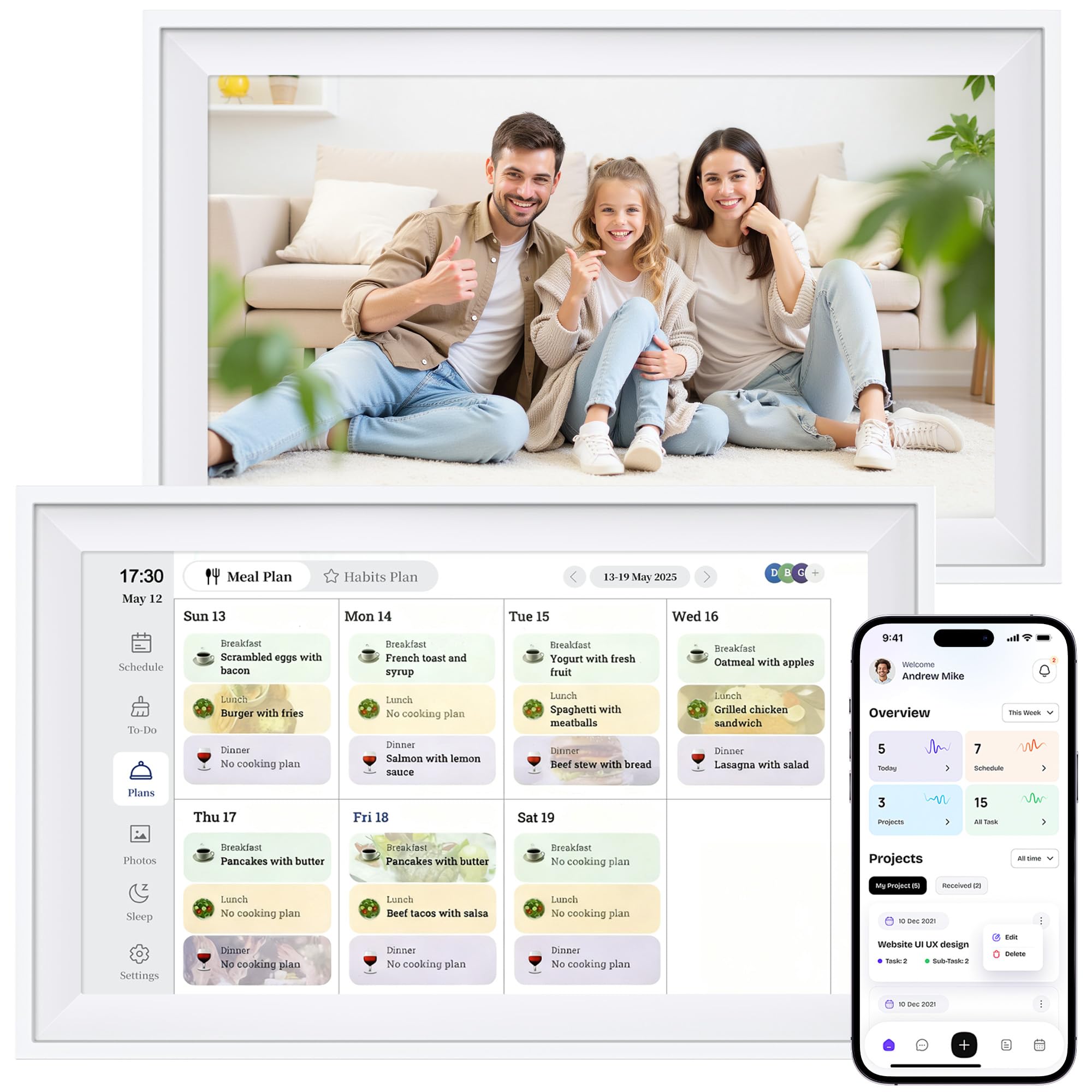 15,6 Zoll Smart Digital Kalender, Elektronischer Sternenlicht-Kalender Wand-Touchscreen, Wand/Schreibtisch montierbar, Zwei-Wege-Synchronisation mit Online-Kalendern, Familienplaner, Hausarbeit
