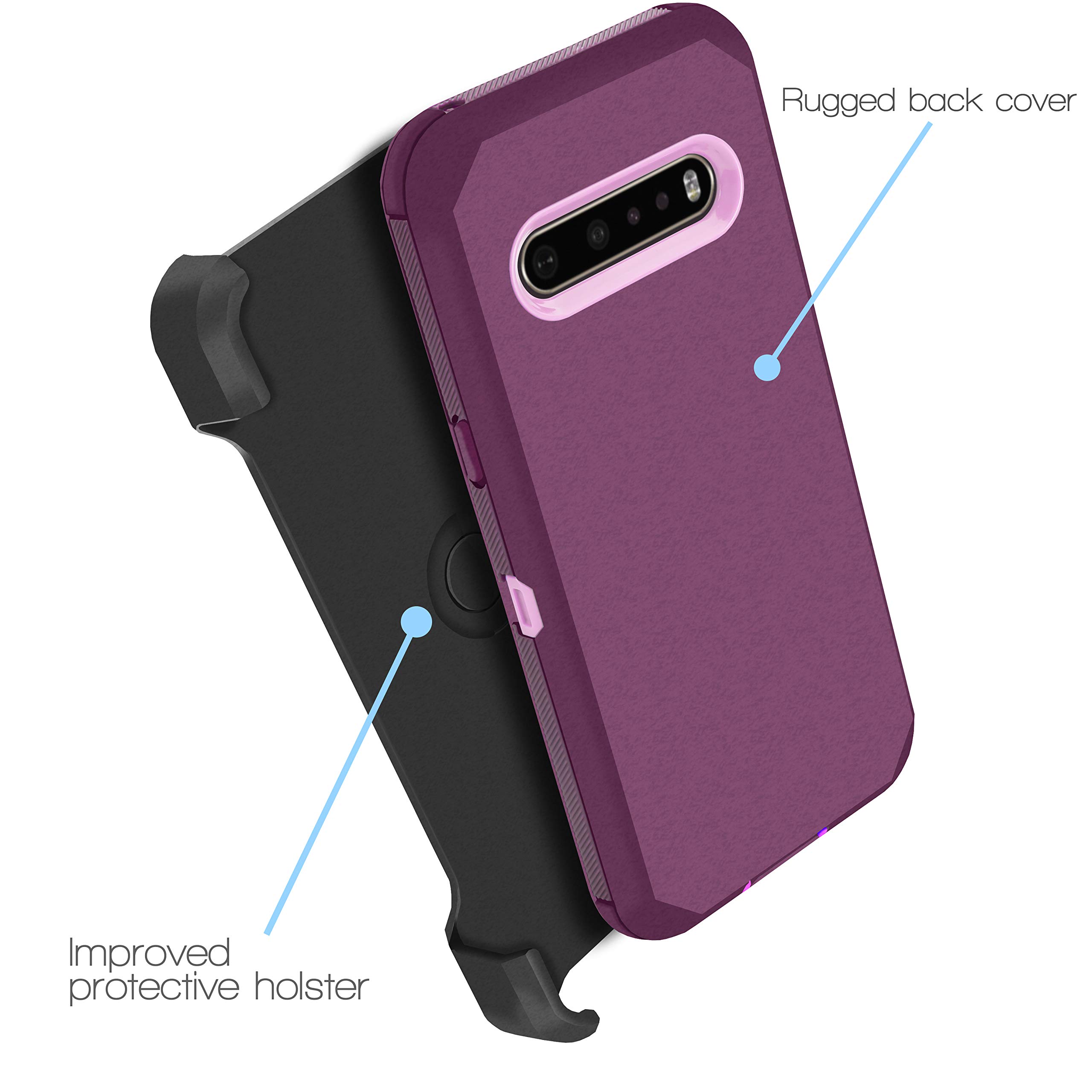Customerfirst for iPhone SE 2020 Belt-Clip Holster Case, Drop Protection Full Body Rugged Heavy Duty Case Built-in Screen Protector Cover for Apple iPhone SE [2nd Gen] (Purple Rose)