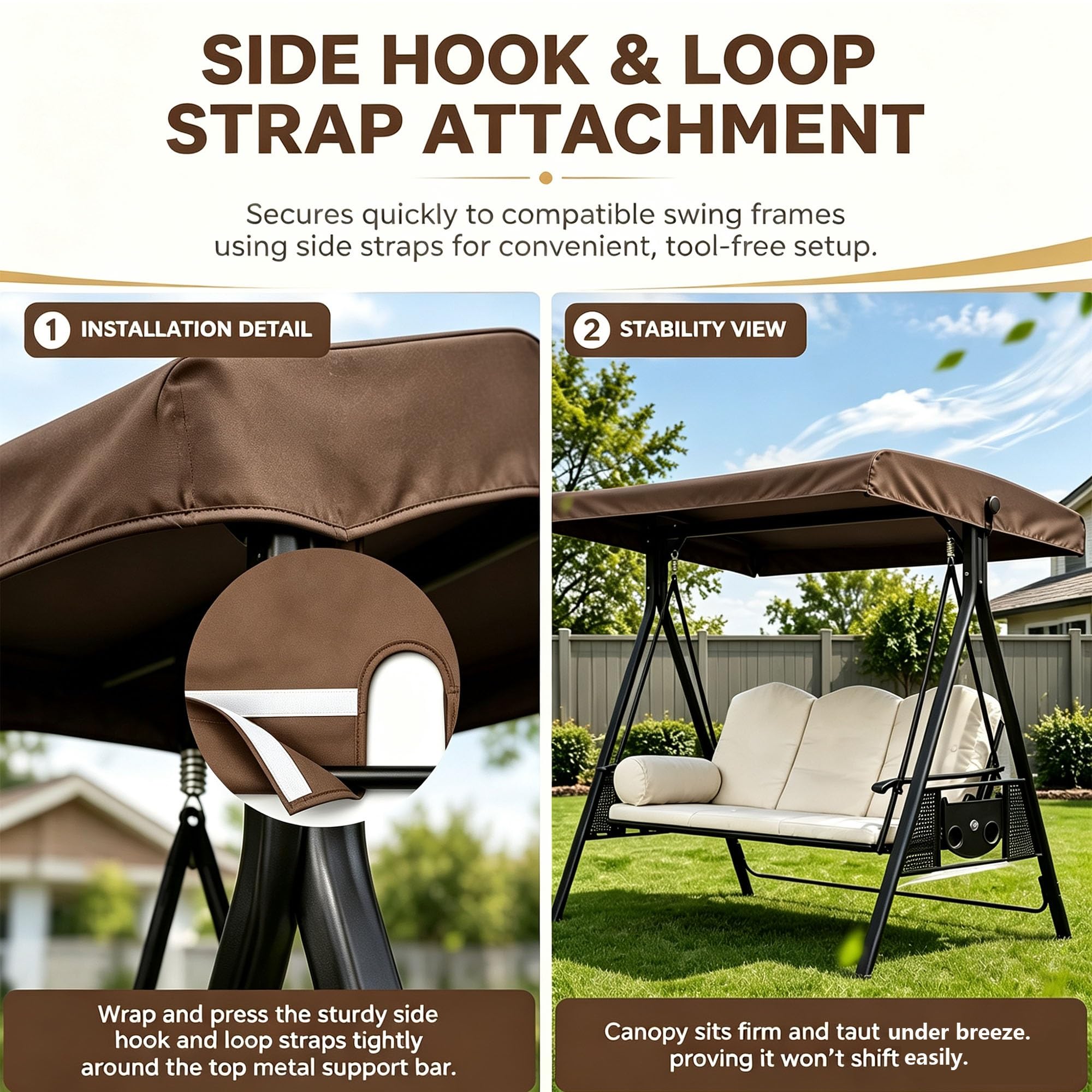 Telo Copri Altalena Esterno per Giardino | 600D poliestere 250g/㎡, design pieghevole leggero, pulizia facile, uso per patio prato veranda(76.8 x 46.5 x 9.8 x 7.1in)