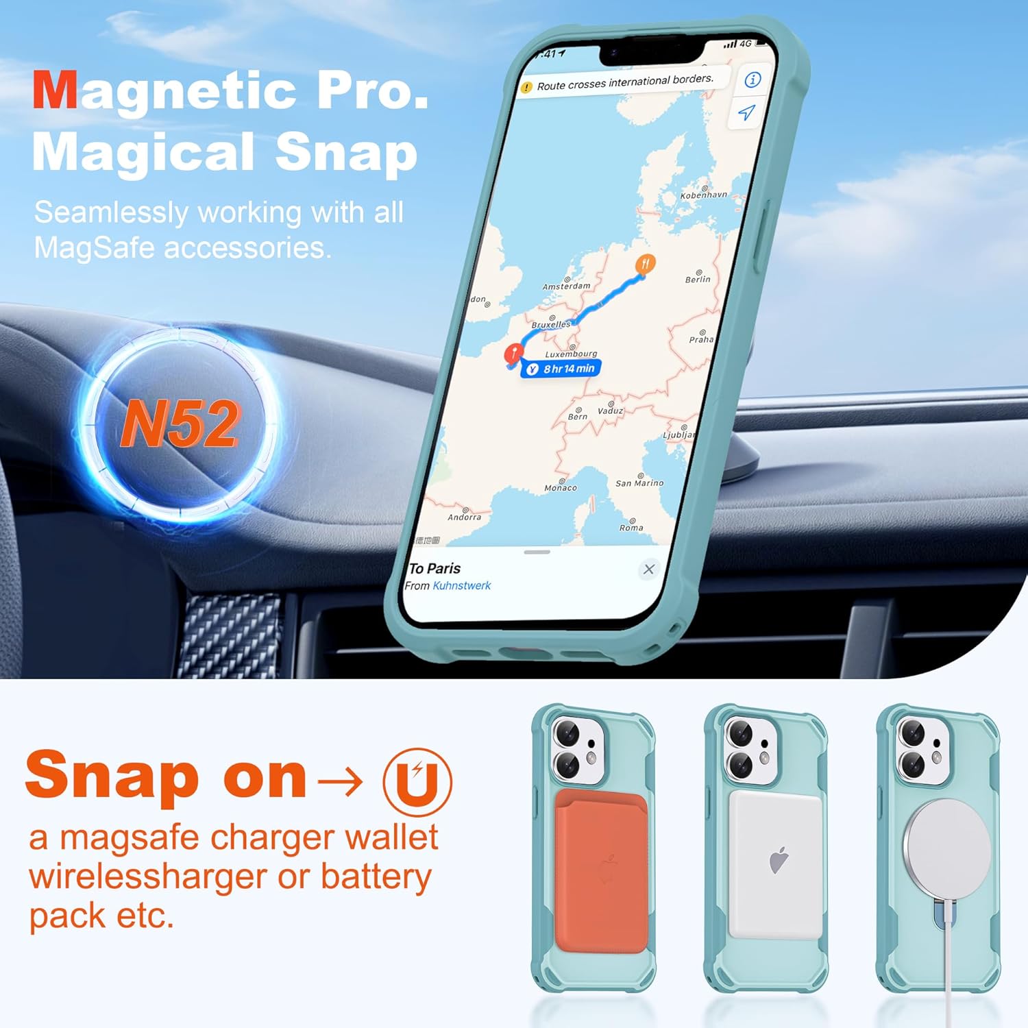 Compatible with iPhone 11 Case 6.1'' with Magnetic Ring Stand [Military Drop Protection][Compatible with MagSafe] Shockproof 11 Phone Case for Men Wowen,Cyan - Image 5