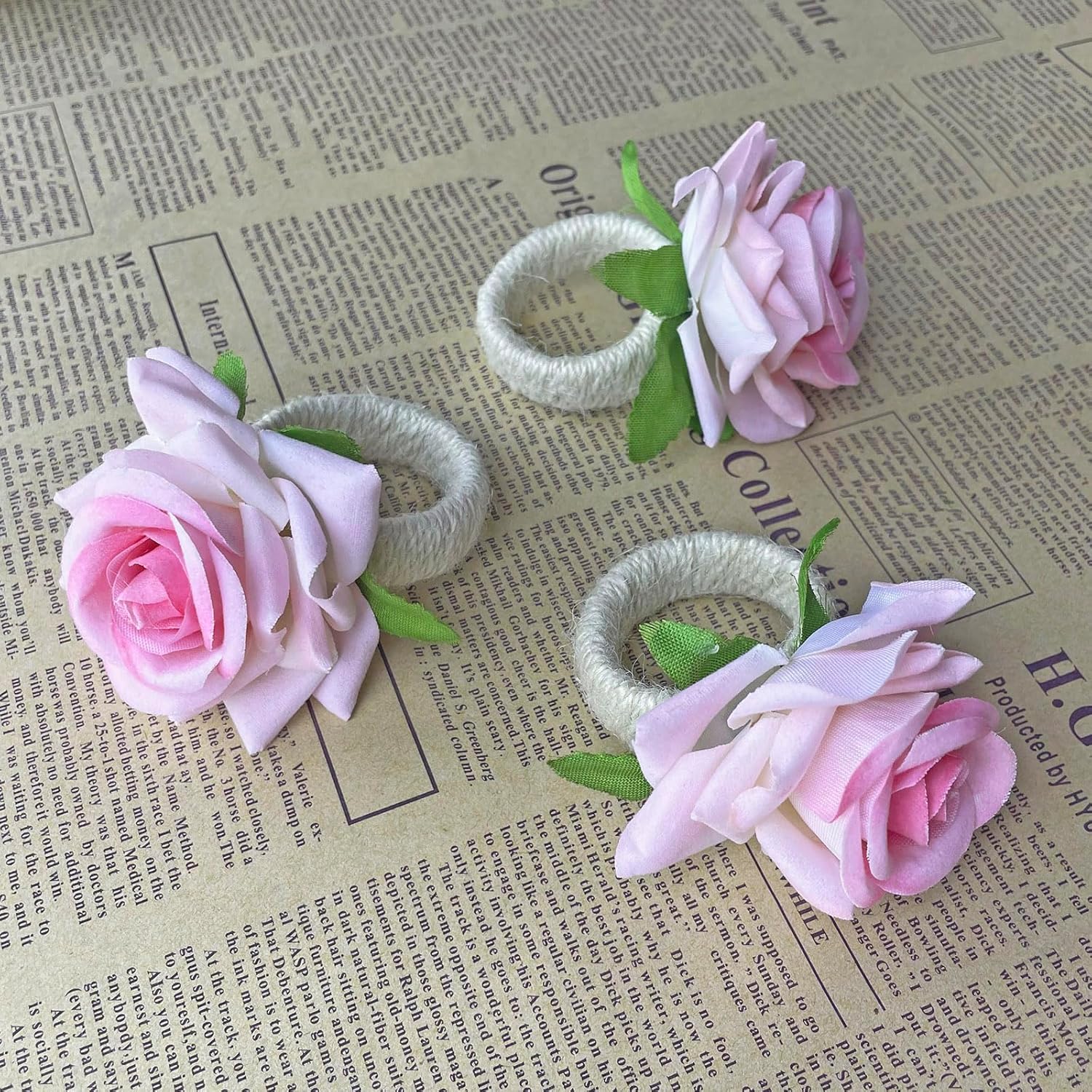 Napkin Rings,48 Pcs Artificial Rose Napkin Holders Burlap Flower Napkin Buckles for Wedding Baby Shower Valentine's Mother's Day Party Home Kitchen Dinner Table Decoration (Pink, Standard Size)