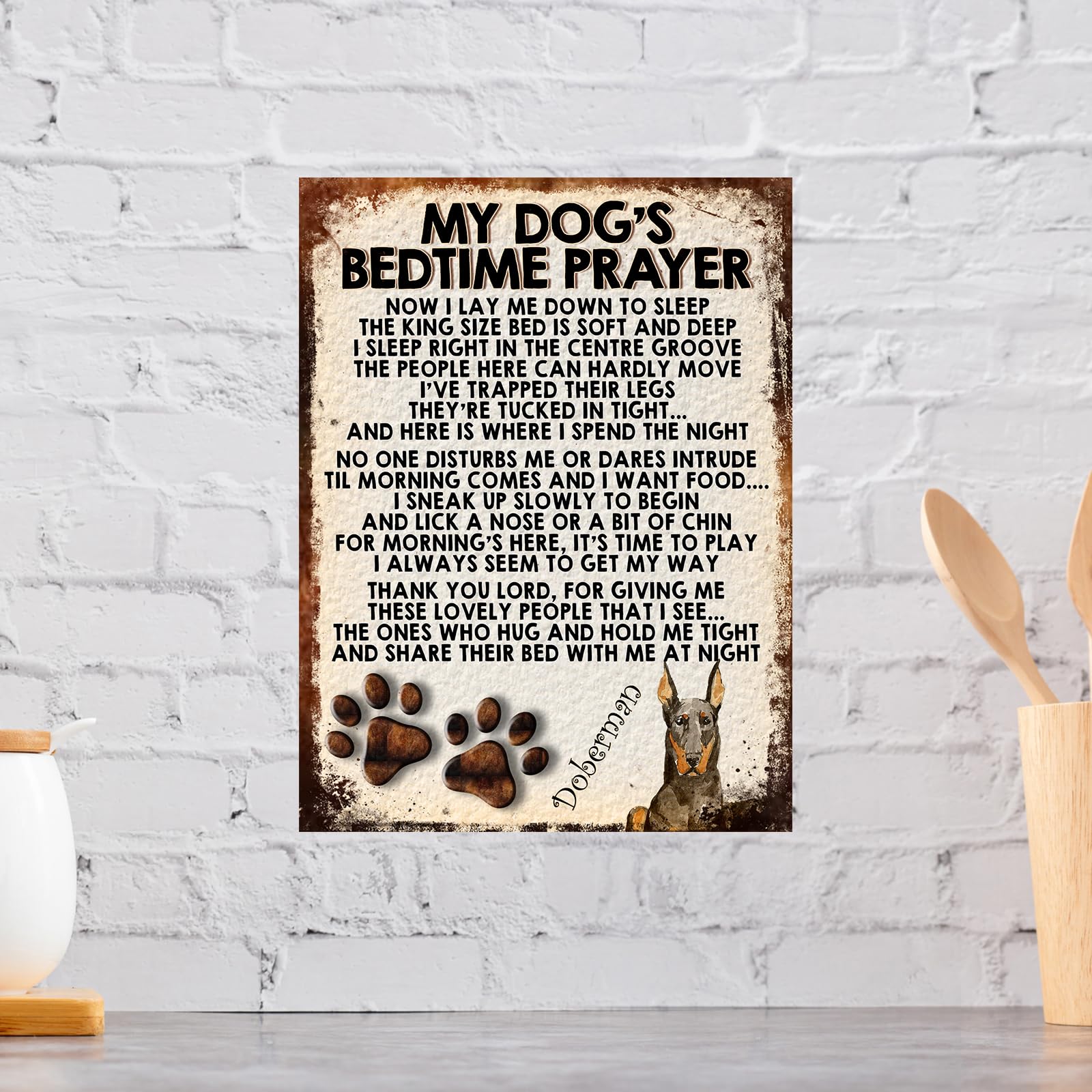 MY DOG'S BEDTIME PRAYER RETRO STYLE METAL TIN SIGN/PLAQUE (DOBERMAN), 8" x 6" - Image 3