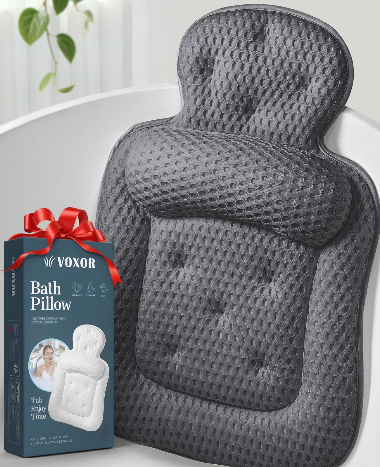 Almohadas de baño para bañera, cojín de bañera agradable a la piel para cabeza y cuello con tela de malla 5D suave y 54 ventosas antideslizantes, accesorios relajantes para bañera y ducha, regalo de