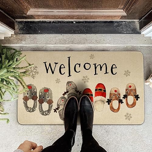 Miniatura 6 de Tapete de puerta de Navidad para puerta delantera, pantuflas de acuarela para vacaciones, tapete de bienvenida de vacaciones, alfombras de invierno