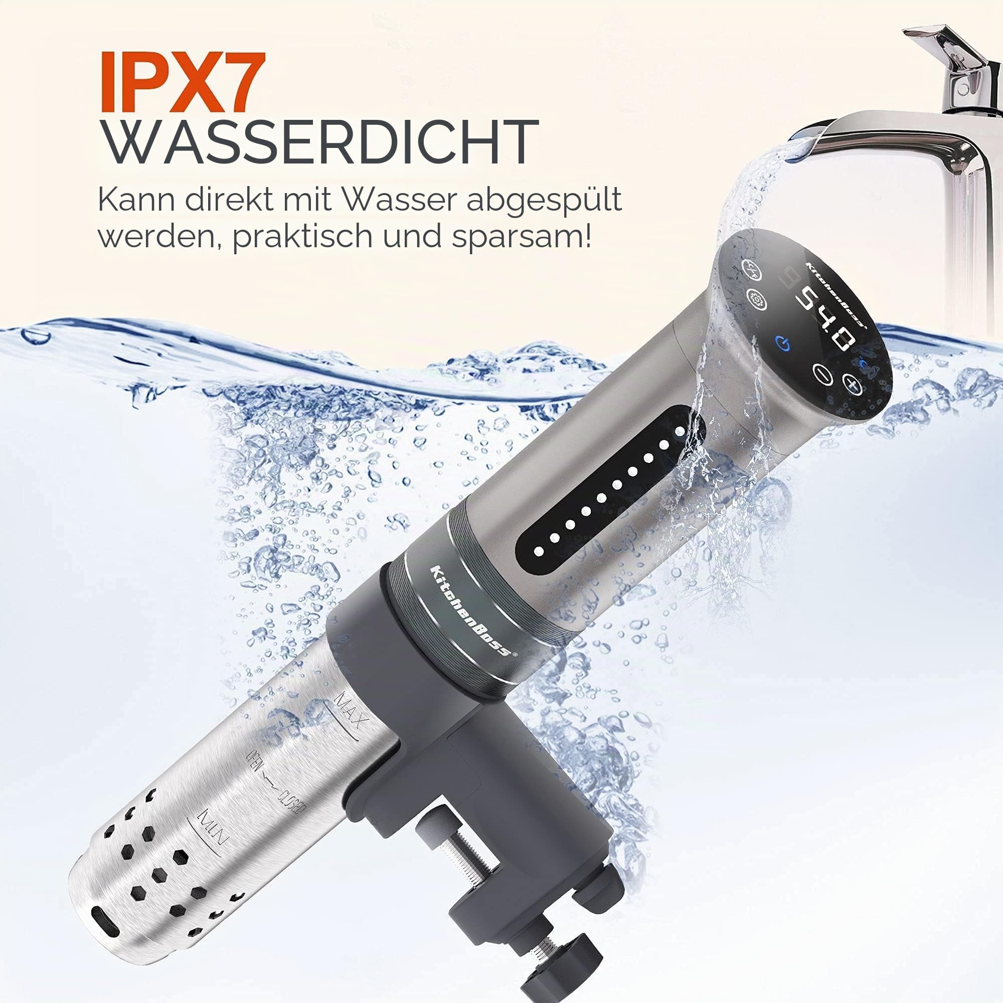 KitchenBoss Vakuumierkocher 1100W IPX7 Wasserdicht Tauchcomputer für den Herd Einstellbarer Thermostat für eine präzise Temperaturregelung