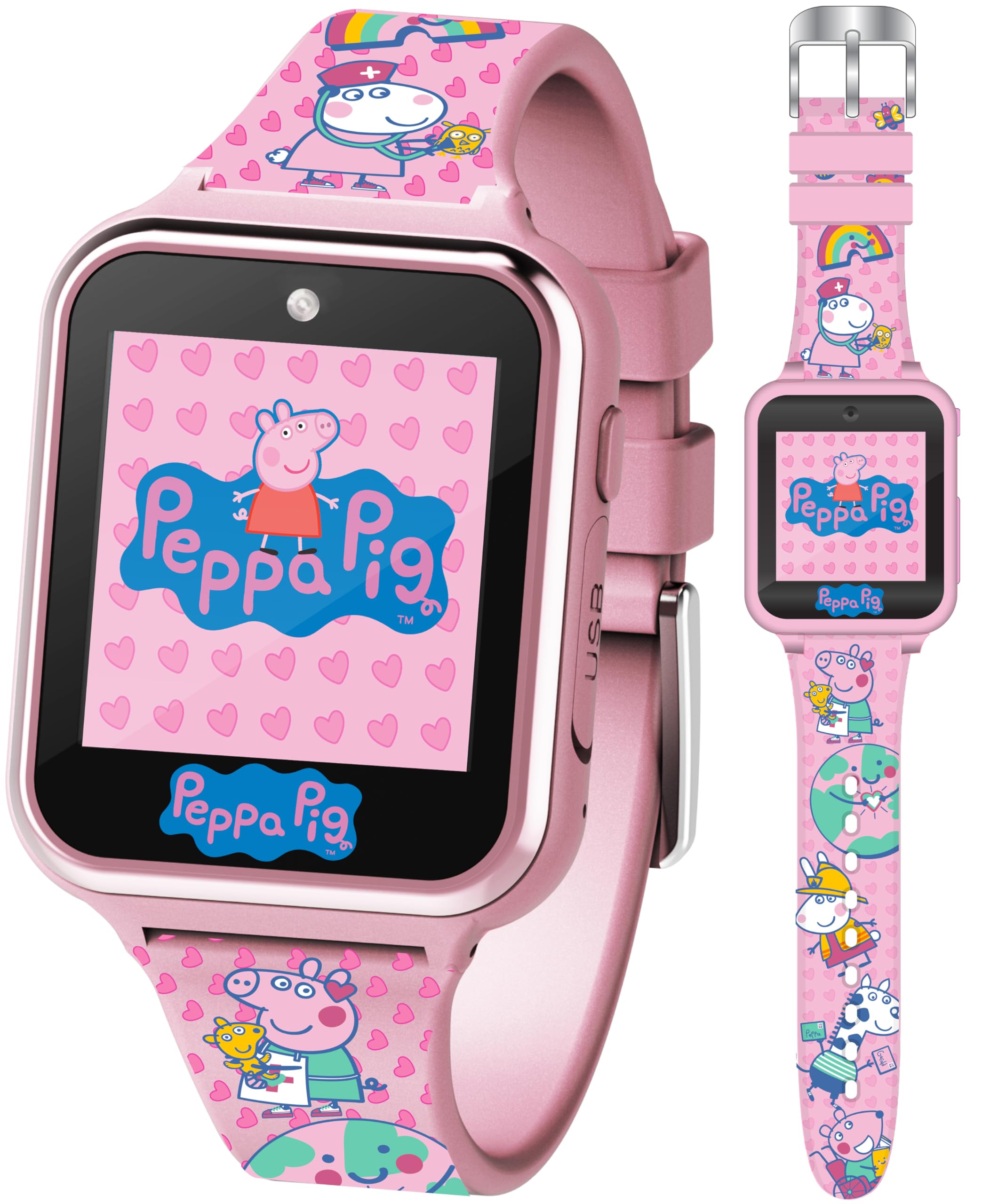 Peppa Pig Kids Interactive Smart Watch with Touchscreen, Camera, Games, Pedometer, Alarm & More – Fun Learning Digital Watch for Girls & Boys – Peppa Pig-Themed Silicone Strap – Fits Wrists 5.5”-8”