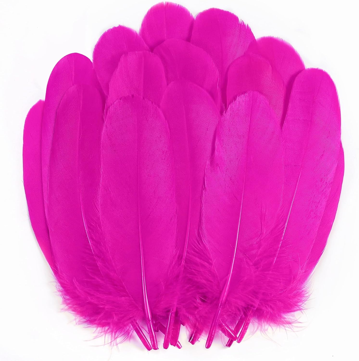 Holmgren Hot Pink Goose Feathers - 200pcs 5-7inch Colored Feathers for Kindergarten Kids DIY Crafts, Dream Catchers, Cosplay Wings and Home Party Decorations (Hot Pink)