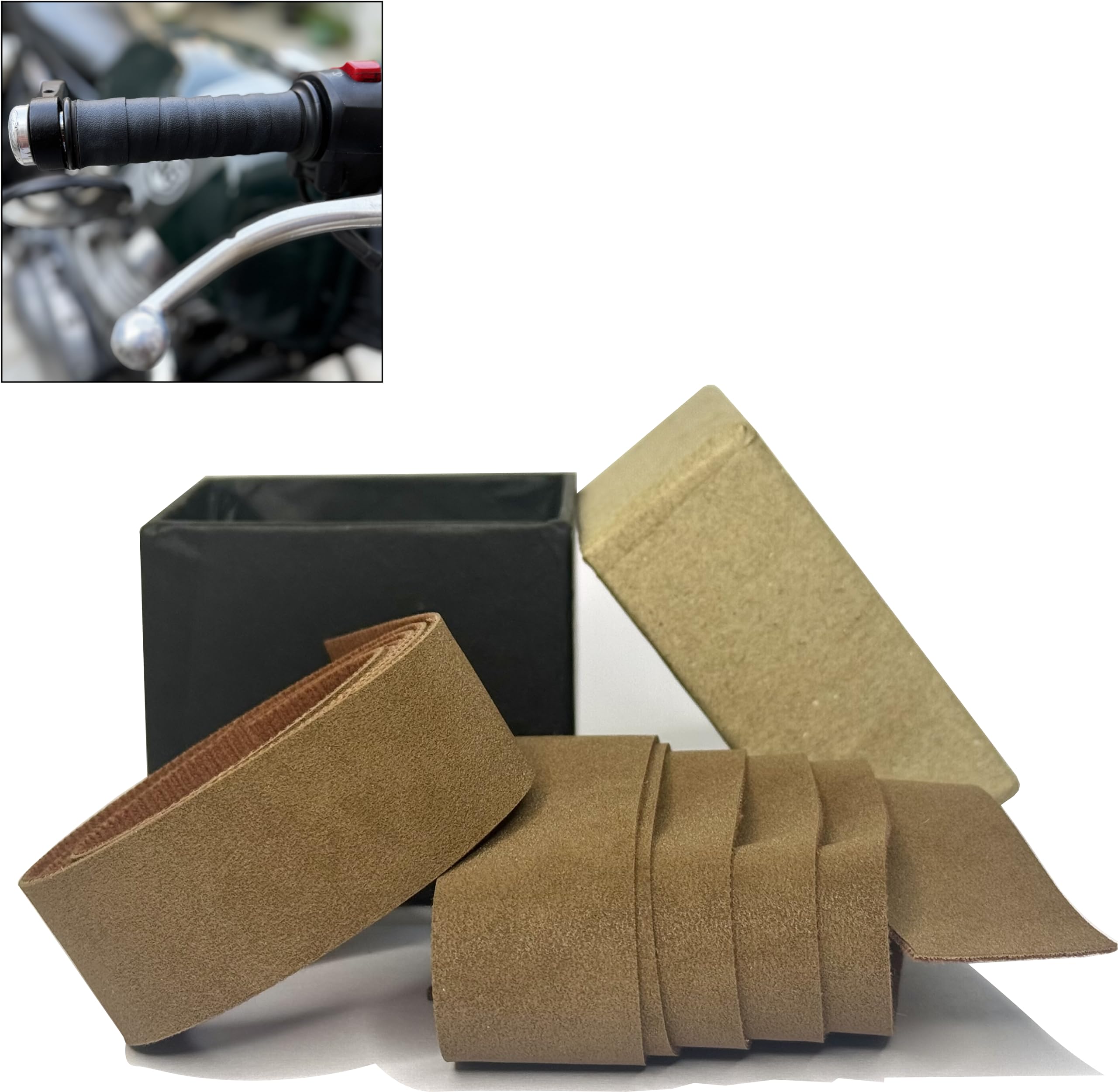 The Grit Co. Leather Grip Wrap for Motorcycle Handle bar - Bike Handlebar Universal Grips (Mocha Brown)