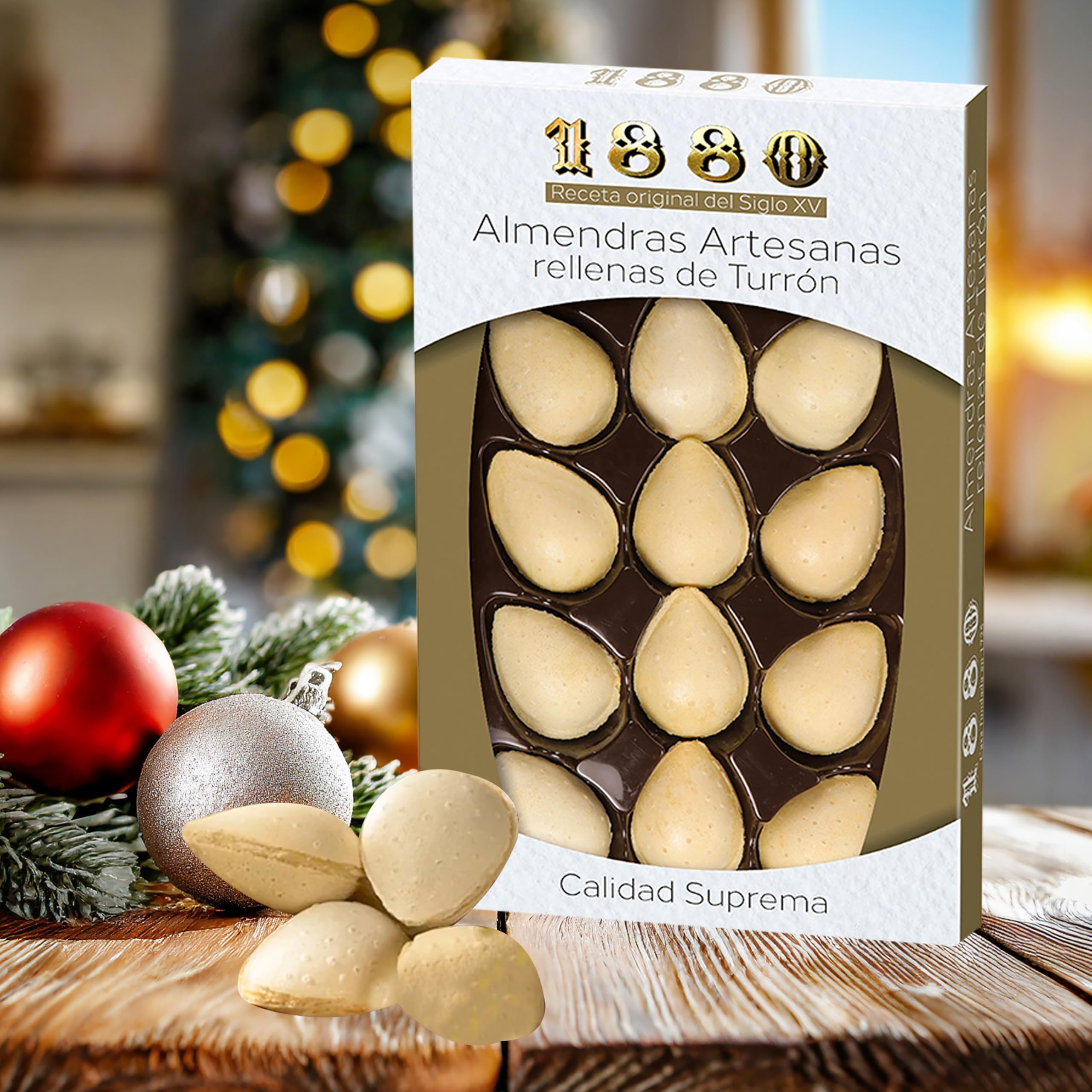 Almendras Artesanas Rellenas de Turrón de Crema a la Piedra Cubierta con Oblea, 165 g, 15 Unidades