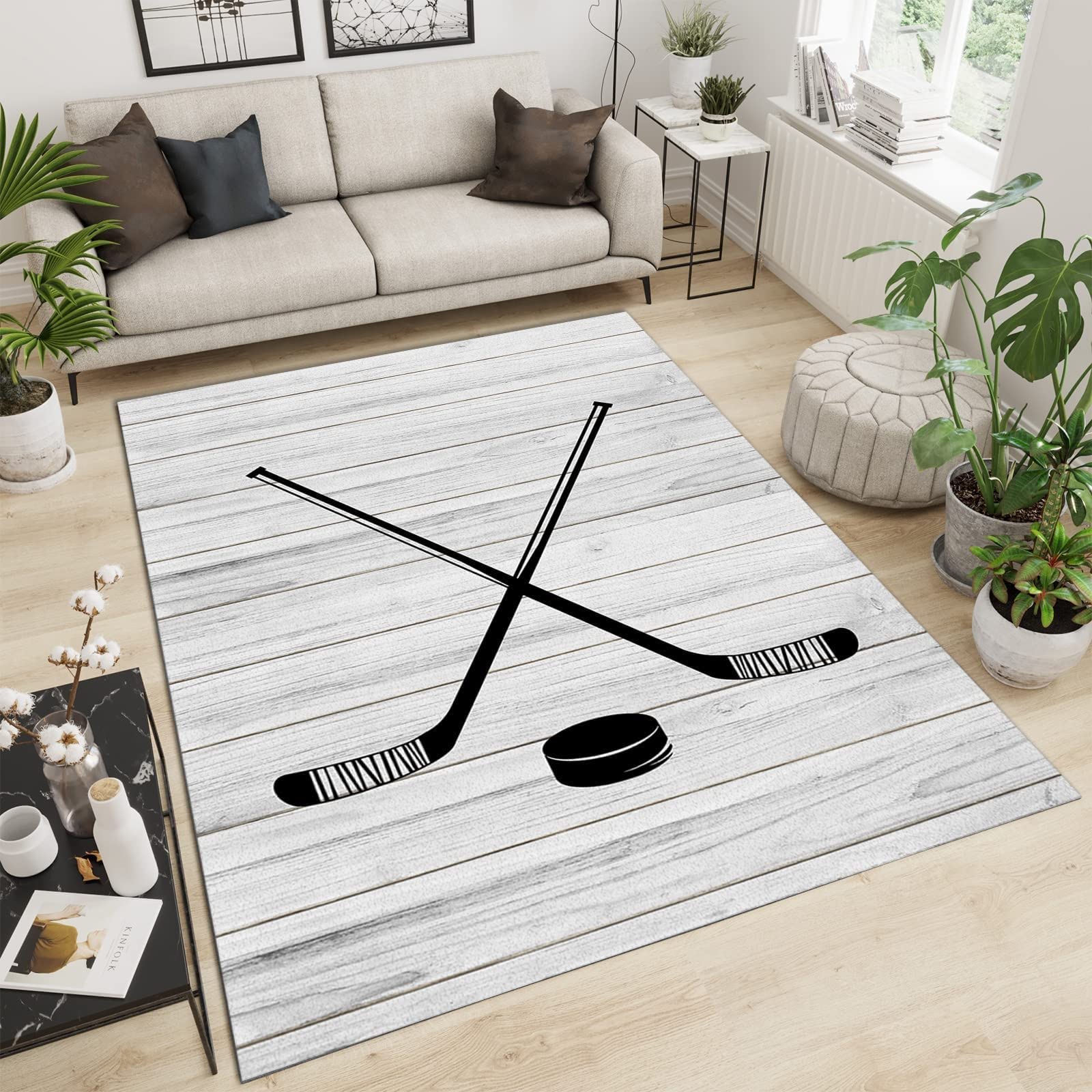 Amazon｜スポーツアイスホッケー屋内ラグ、素朴なホワイトウッドの滑り