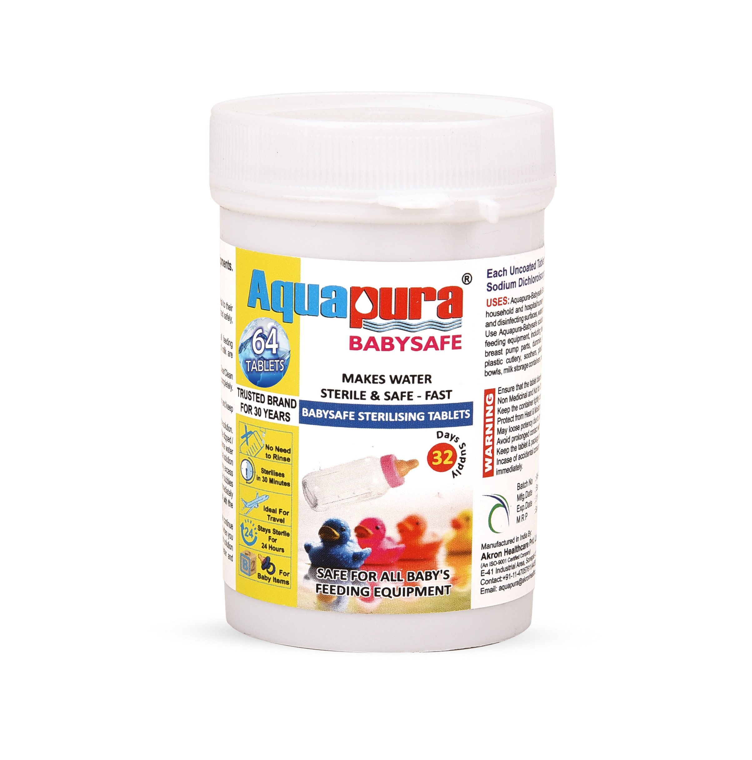 Babysafe, Baby Bottle and Feeding Equipment Sterilising Tablets, 64 Tablets (32 Days Supply), Cold Sterilization Method, Safe & Environmental Friendly