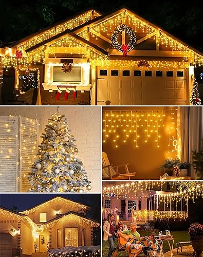 Miniatura 6 de 520 luces LED de Navidad de carámbano blanco cálido de 49 pies, 80 gotas de 2700 K con control remoto, 8 modos, temporizador, impermeable IP44 para