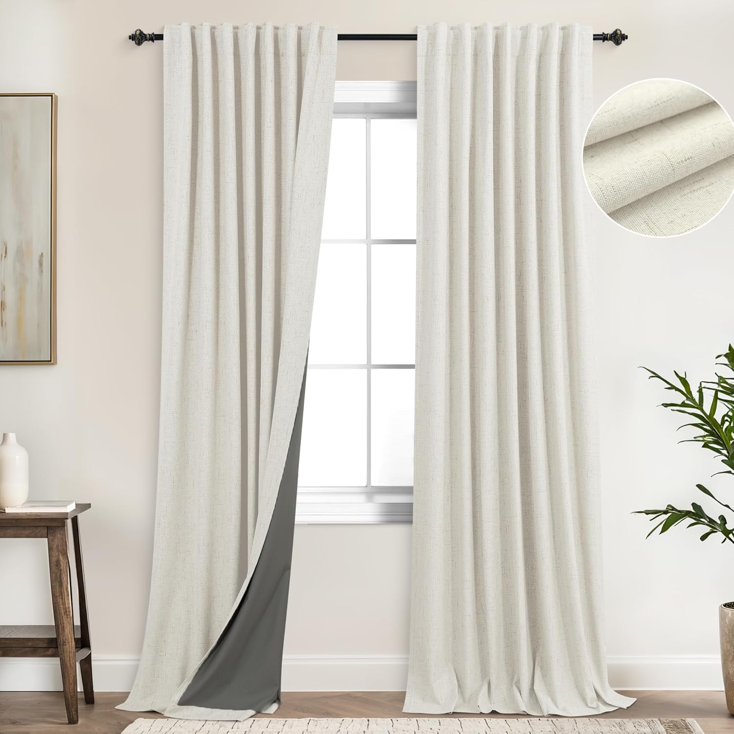 KOUFALL 90 Inch Curtains Long 2 Panels Set,Blackout Linen Textured Black Out Custom Made Length Elegant Dormitorio Luxury Curtains for Bedroom Living Room,Cortinas para Sala Modernas 2024 52"W x 90"L (Pack of 2) Cream Beige