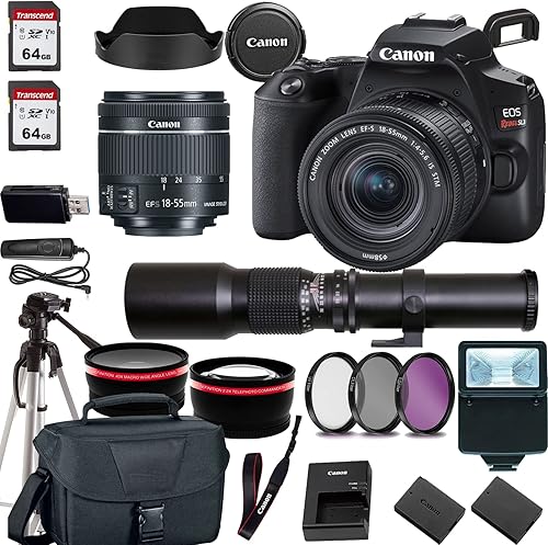 Canon Rebel SL3 EOS 250D Cámara DSLR con EF-S 0.709-2.165 in f4-5.6 es lente STM+19.685 in f8.0 lente teleobjetivo+estuche+128 tarjetas de memoria