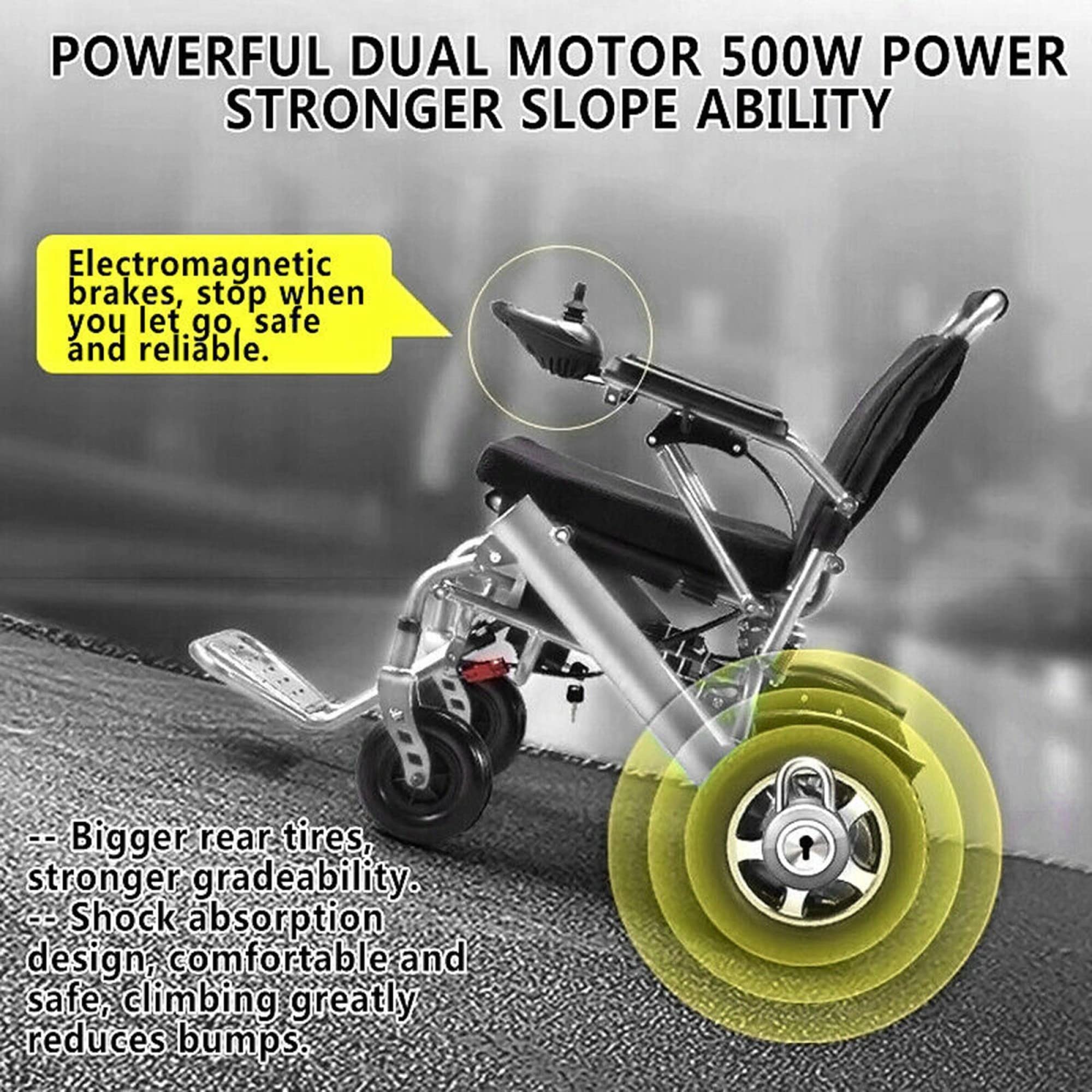 Fauteuil Roulant Léger Potable Transport Pliant Fauteuil Roulant de Voyage, Fauteuil Roulant Électrique à Manipulation Intelligente avec Batterie Longue Portée pour Personnes Âgées Handicapées