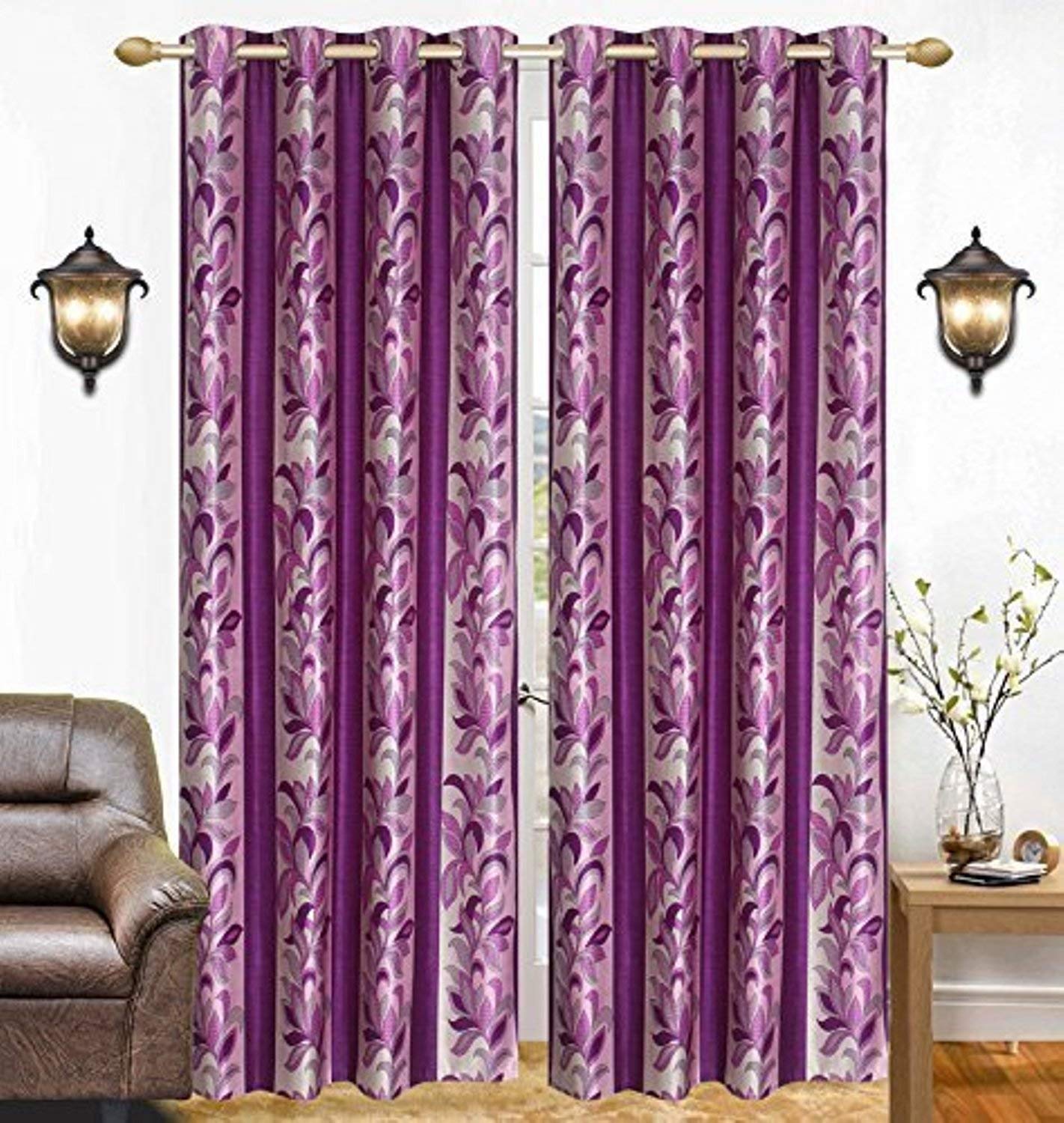 Brand Roots 2 Piece Polyester Eyelet Window Curtains - 5 Ft, Purple - 2-5-GTO-PPL