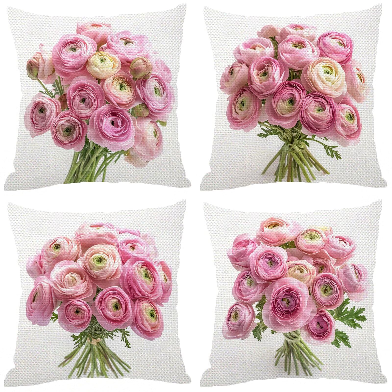 Cadeau Femme unique : lot de housses de coussin rose 45x45 en lin étanche pour amoureuse de déco