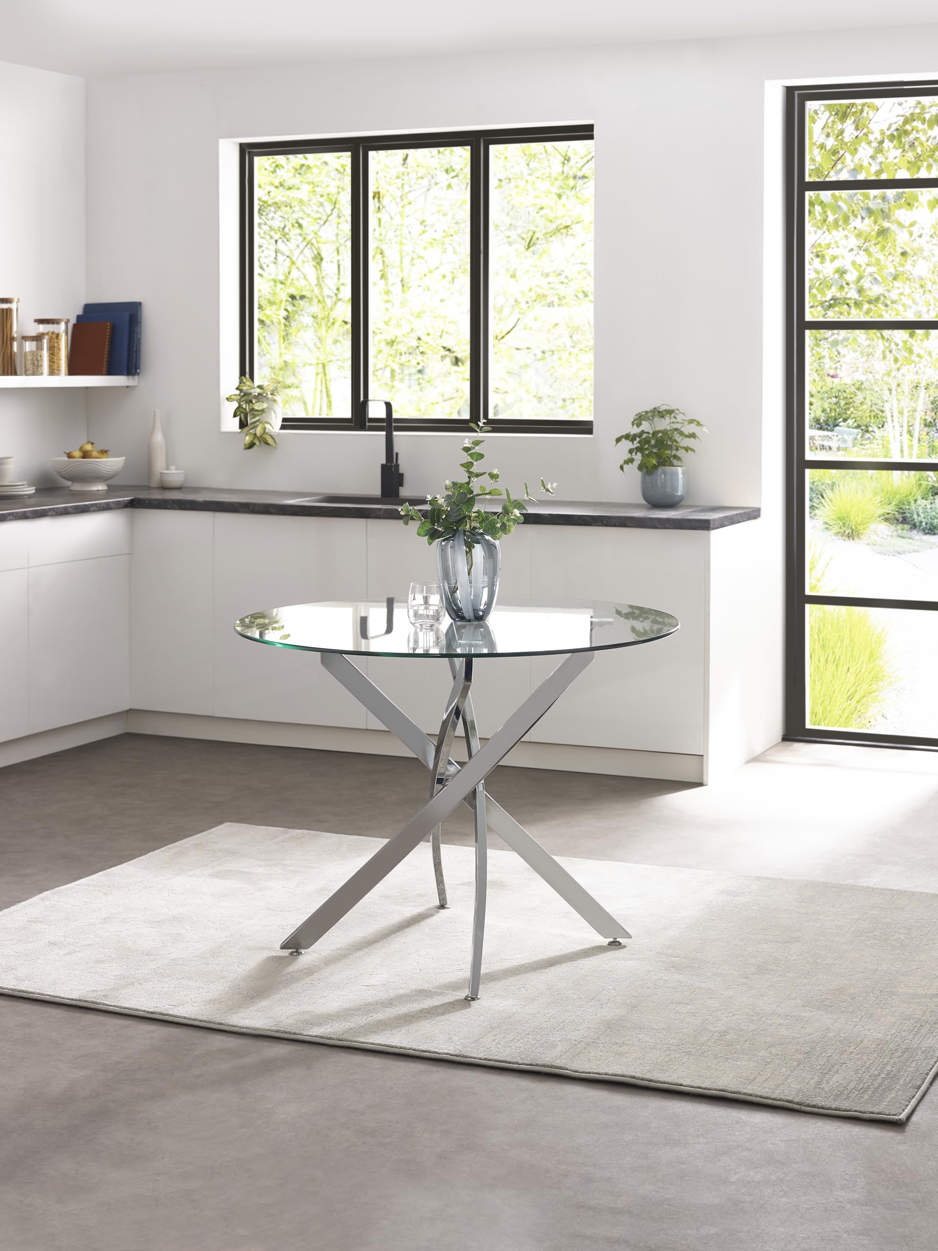 Julian Bowen Anderson Round Glass Dining Table, Clear - H74.5xW100xD100cm