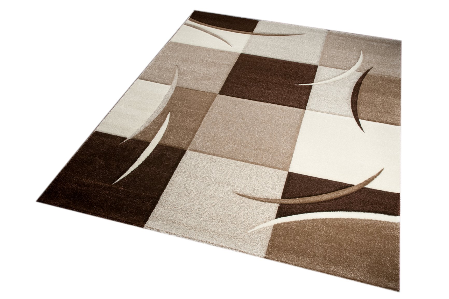 Traum Salon Designer Tapis Contemporain Tapis Tapis à Poils avec des Diamants Contour coupées Motif Brown Beige Mocca Größe 80x150 cm