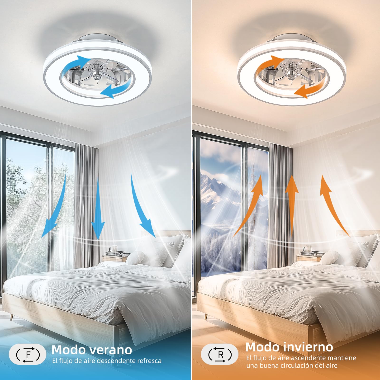 Ateroll Ventilador de Techo con Luz 41.5CM, Ventiladores de Techo 25W, Regulable 3000K-6500K-RGB, 6 Velocidad del Viento con Control Remoto, Temporizador, Memoria de Luz, Ventilador Reversibles