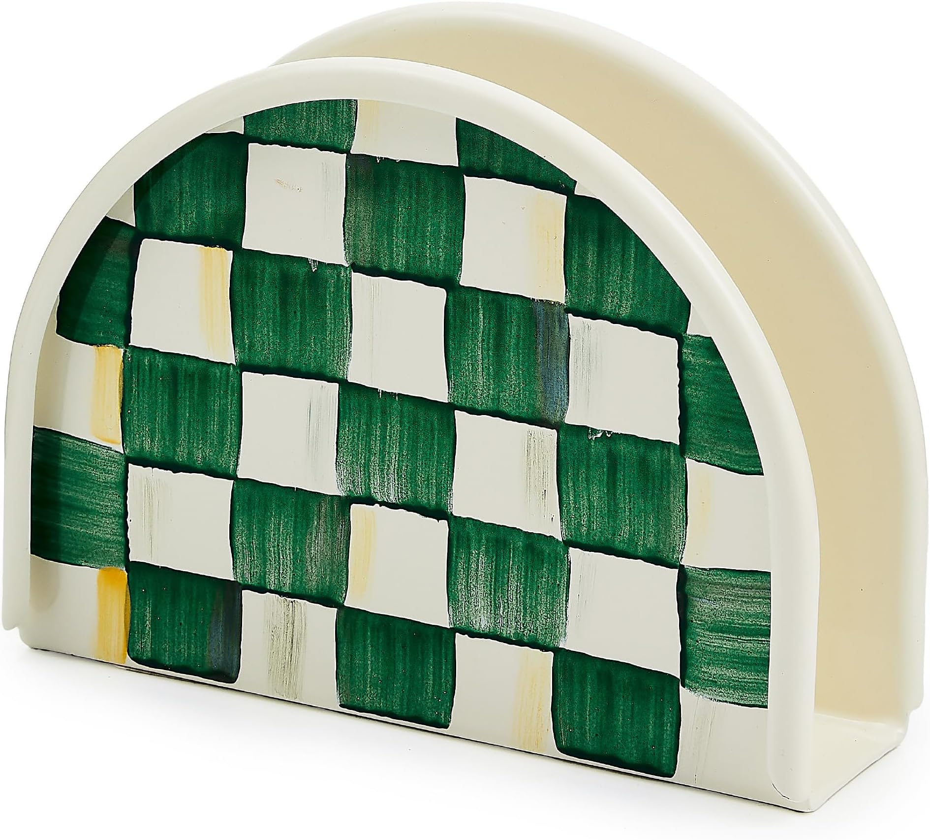 Enamel Napkin Holder, Kitchen Napkin Holder for Table and Countertop, Green-and-White Emerald Check