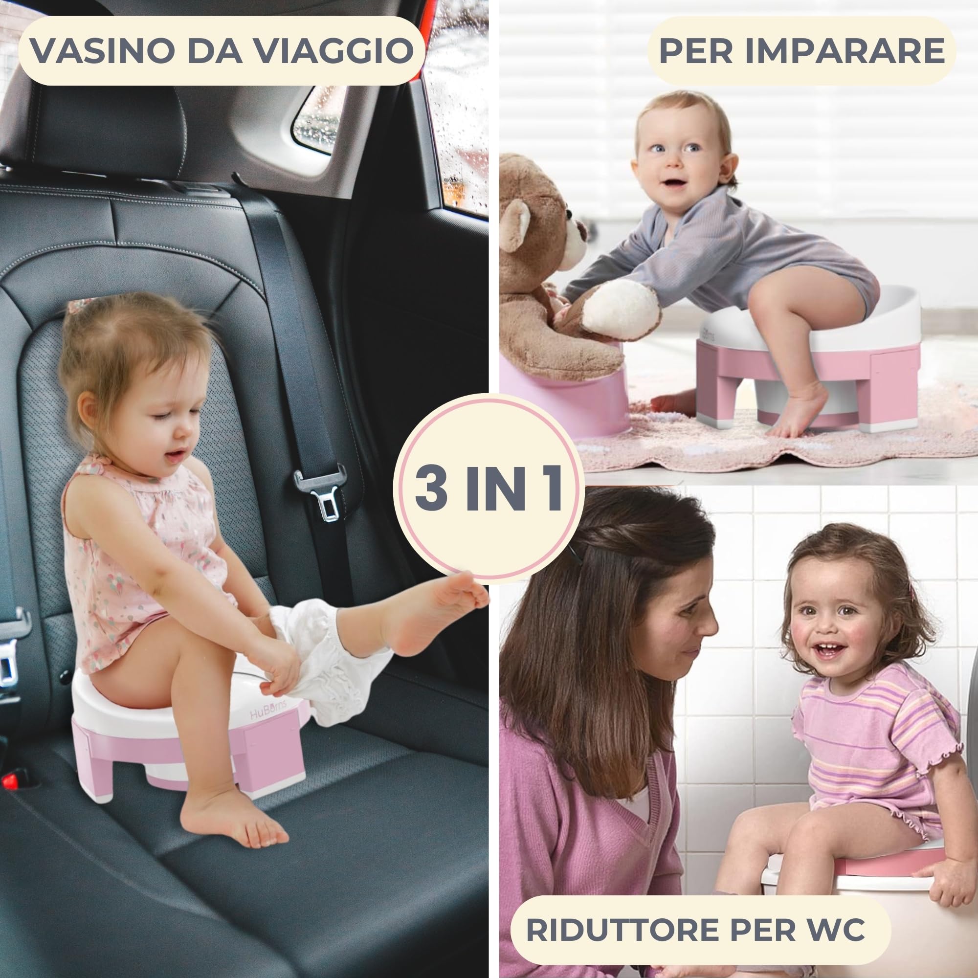 HuBorns - Vasino Portatile per Bambini da Viaggio, 10 Sacchetti Inclusi, Vasino da Viaggio per Bambini Comodo e Sicuro, WC Portatile bambini Facile da Trasportare e da Usare come Riduttore WC Bambini