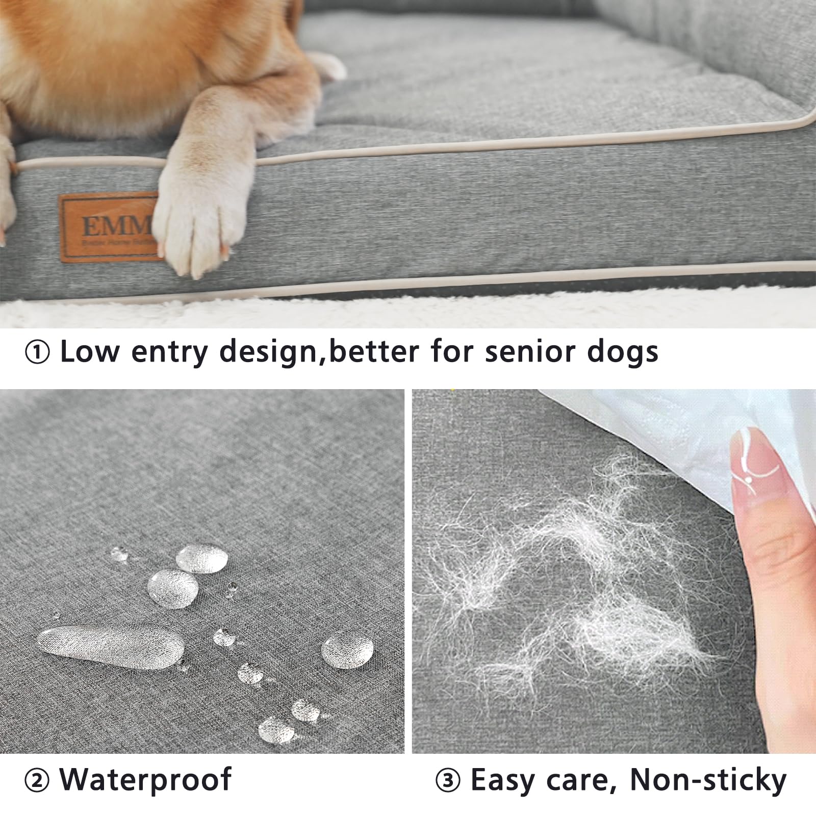 EMME Sofá cama para mascotas, cama ortopédica lavable para mascotas con funda extraíble, sofá mediano impermeable para mascotas, cojín para mascotas, alta elasticidad, seco, transpirable, dimensiones